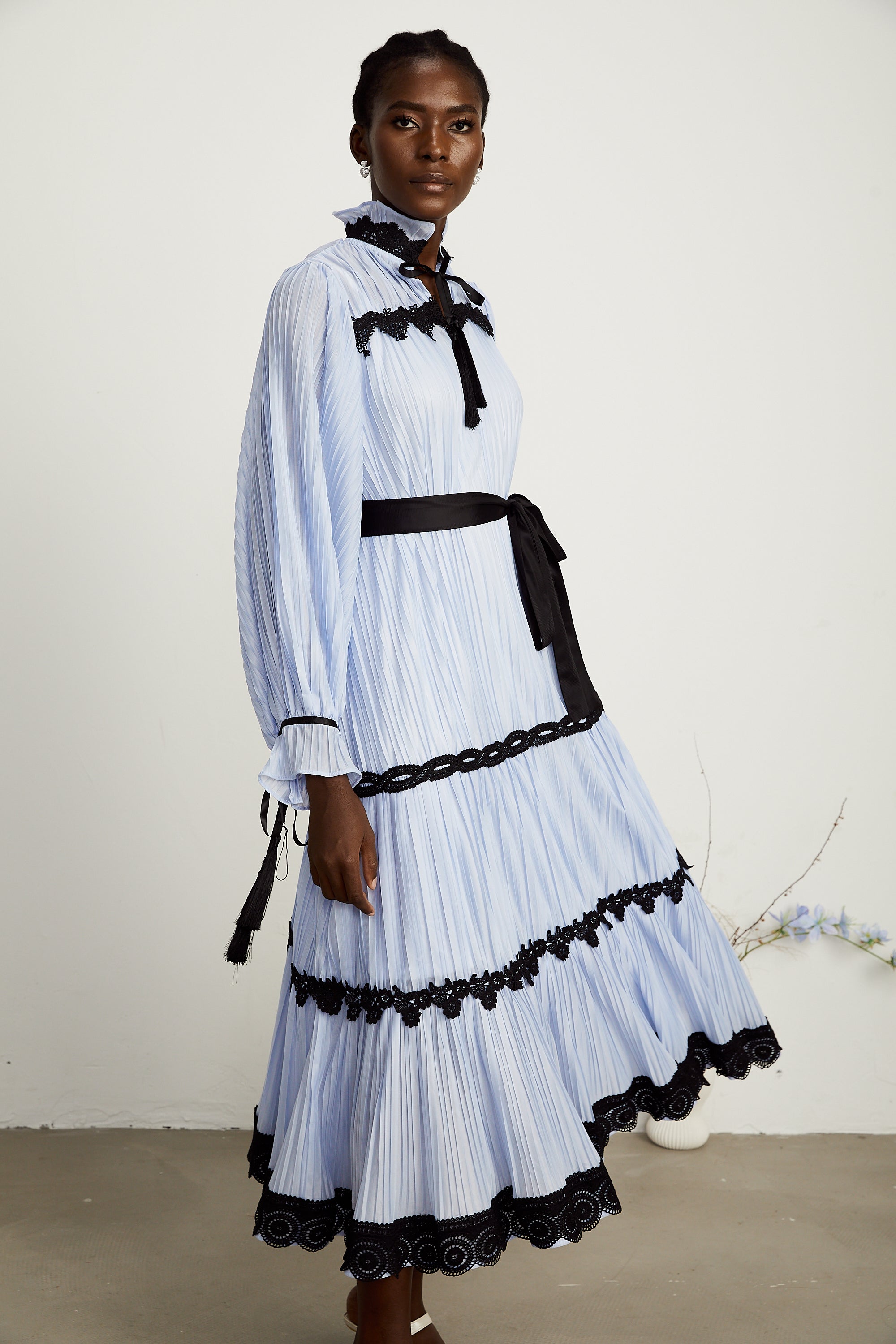 Marie kontrast midi elbise