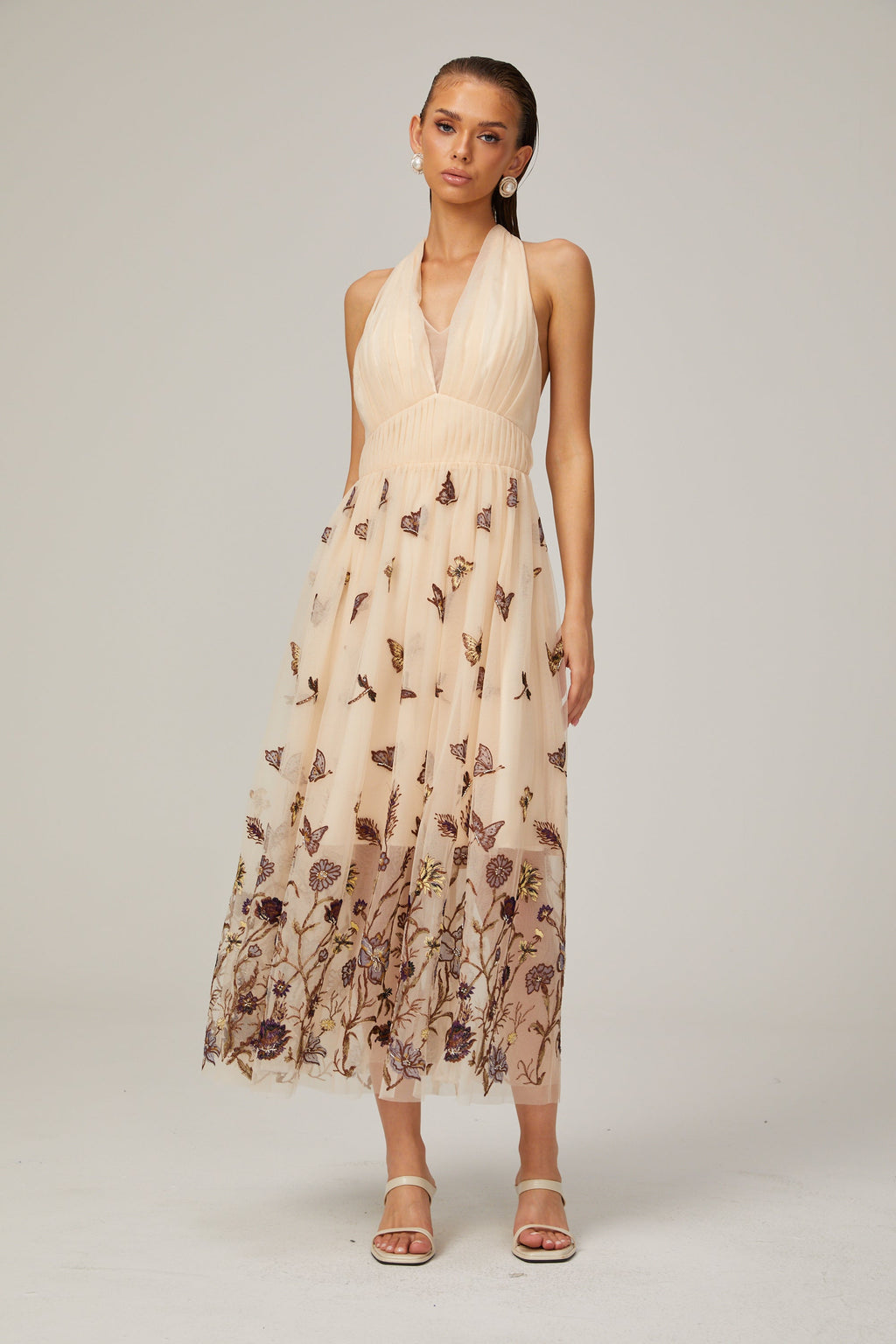 Joséphine tül midi elbise