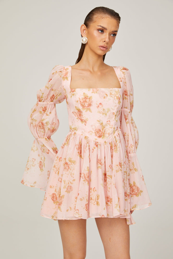 Jeanne çiçek mini elbise