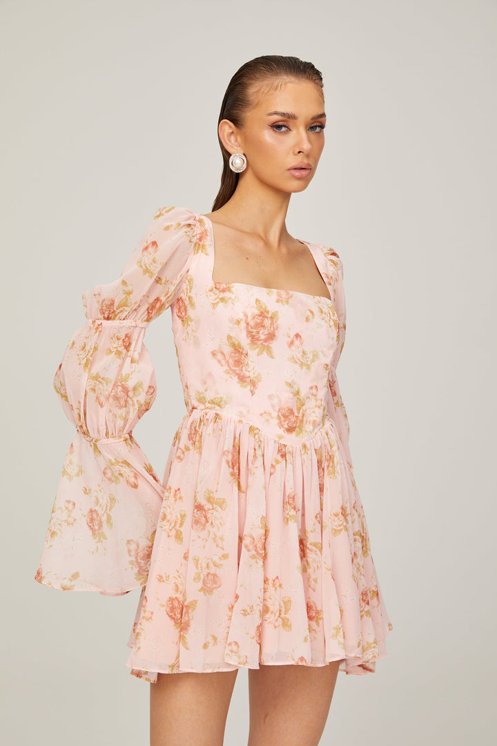 Jeanne çiçek mini elbise