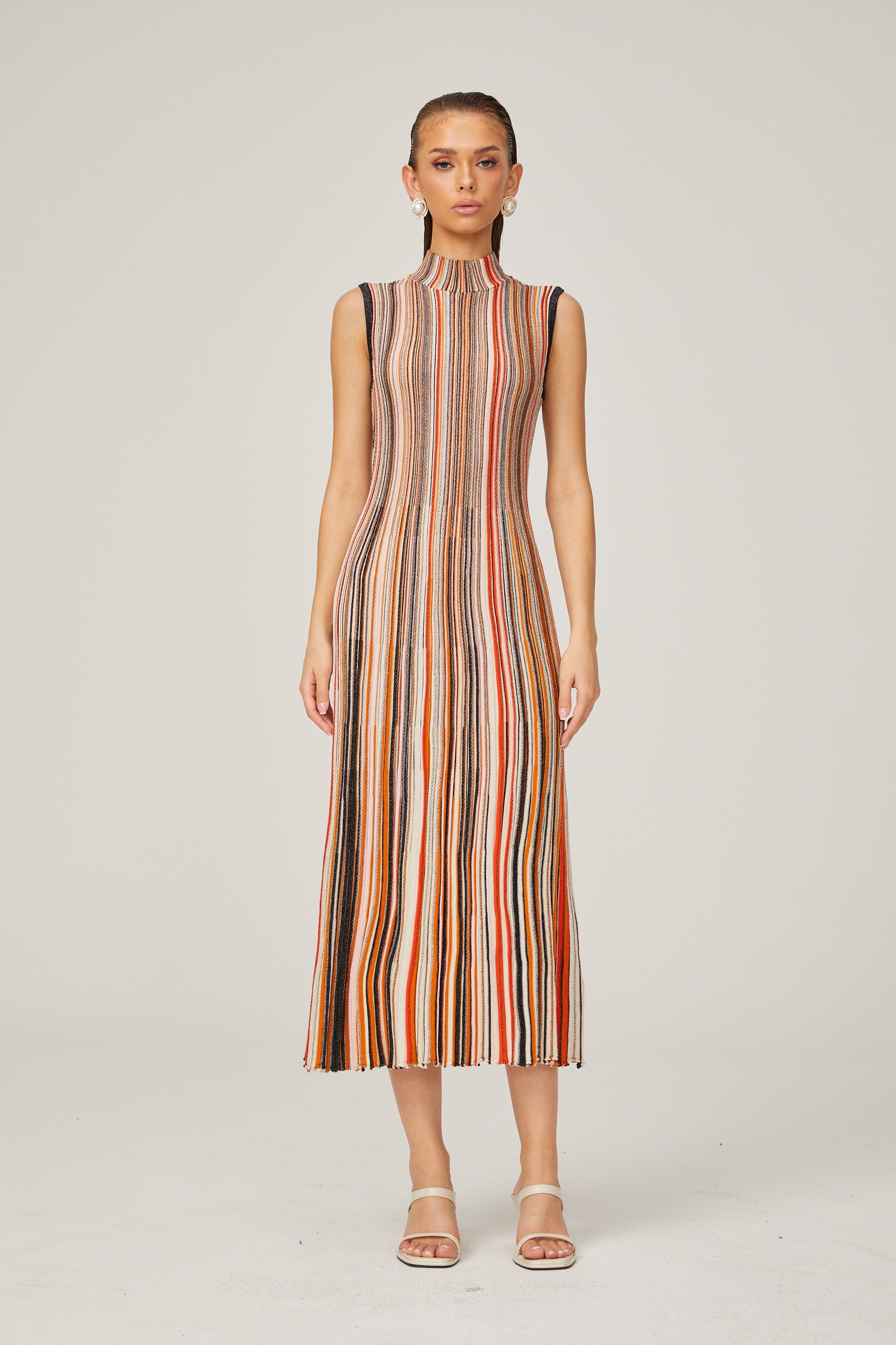 Hortense kontrast midi elbise