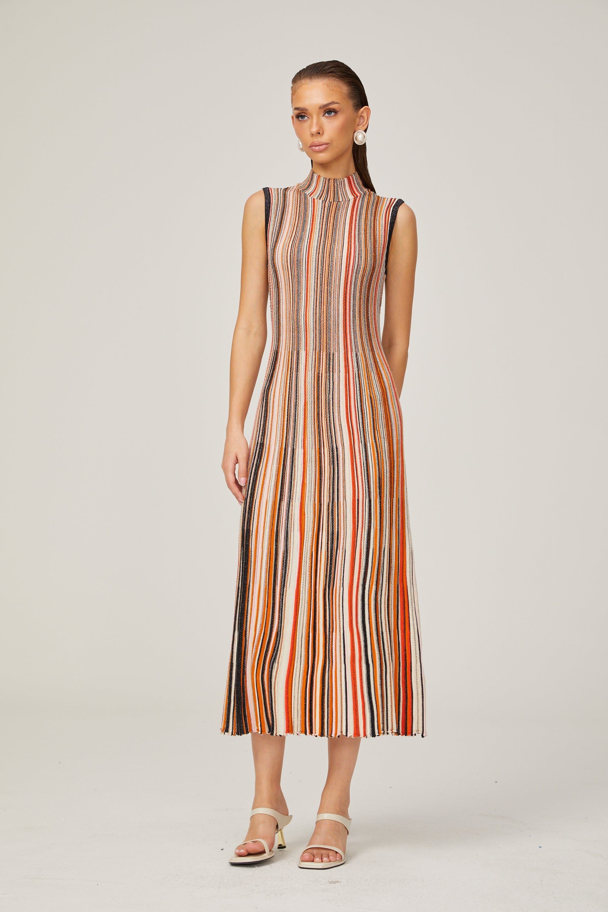 Hortense kontrast midi elbise