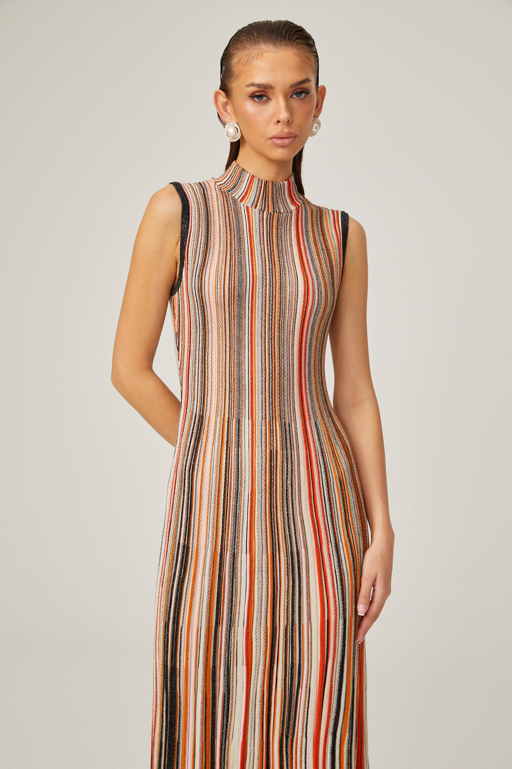 Hortense kontrast midi elbise