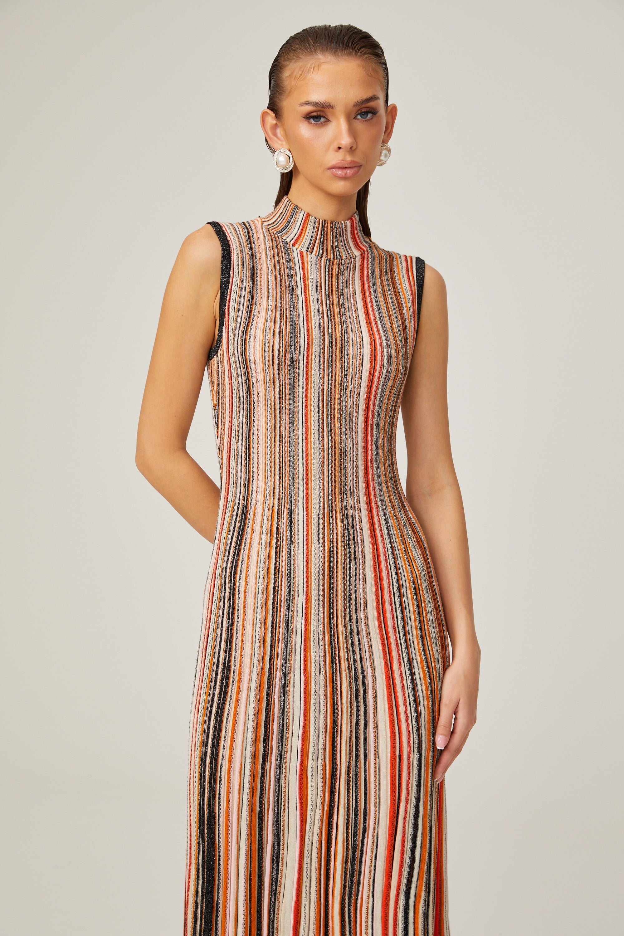 Hortense kontrast midi elbise