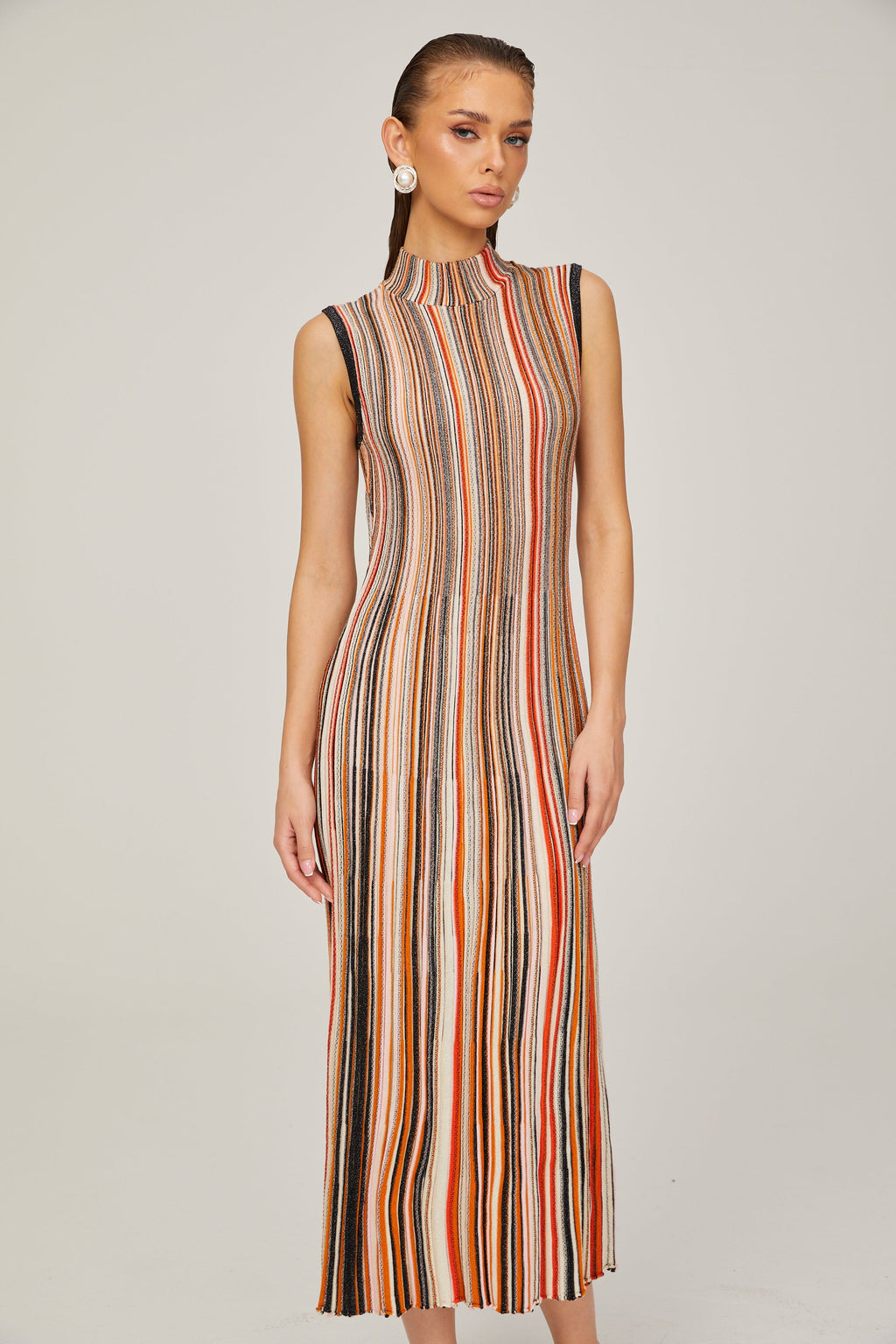 Hortense kontrast midi elbise