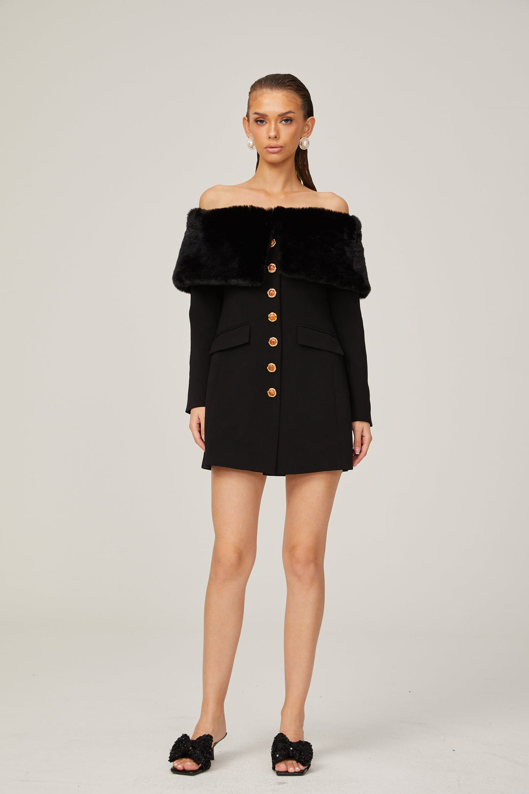 Céline suni kürk mini elbise