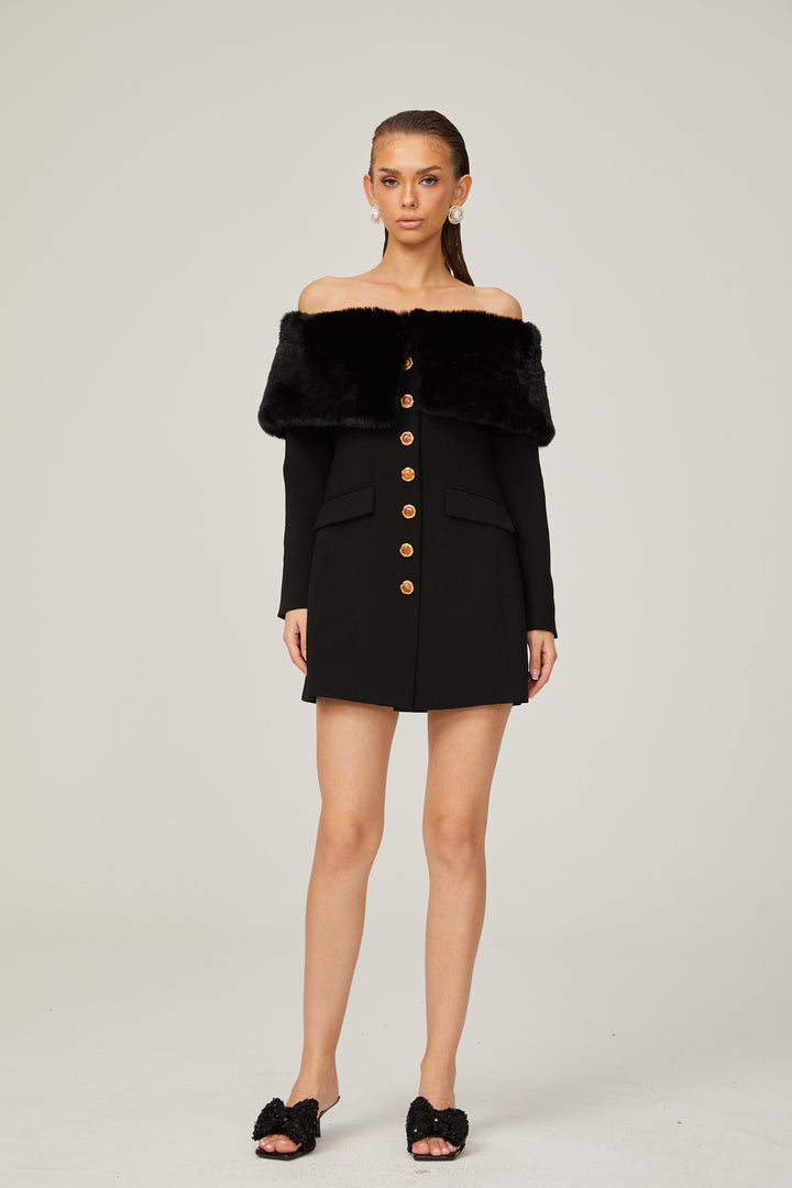 Céline suni kürk mini elbise