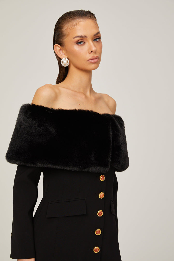 Céline suni kürk mini elbise