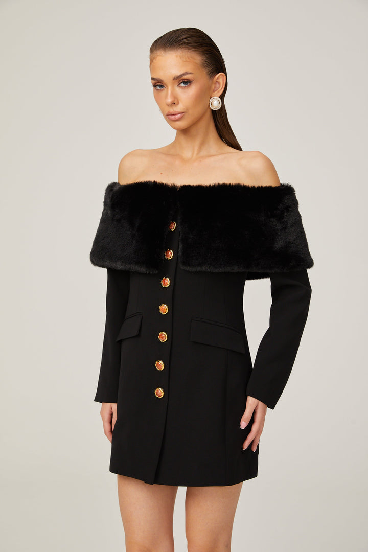 Céline suni kürk mini elbise
