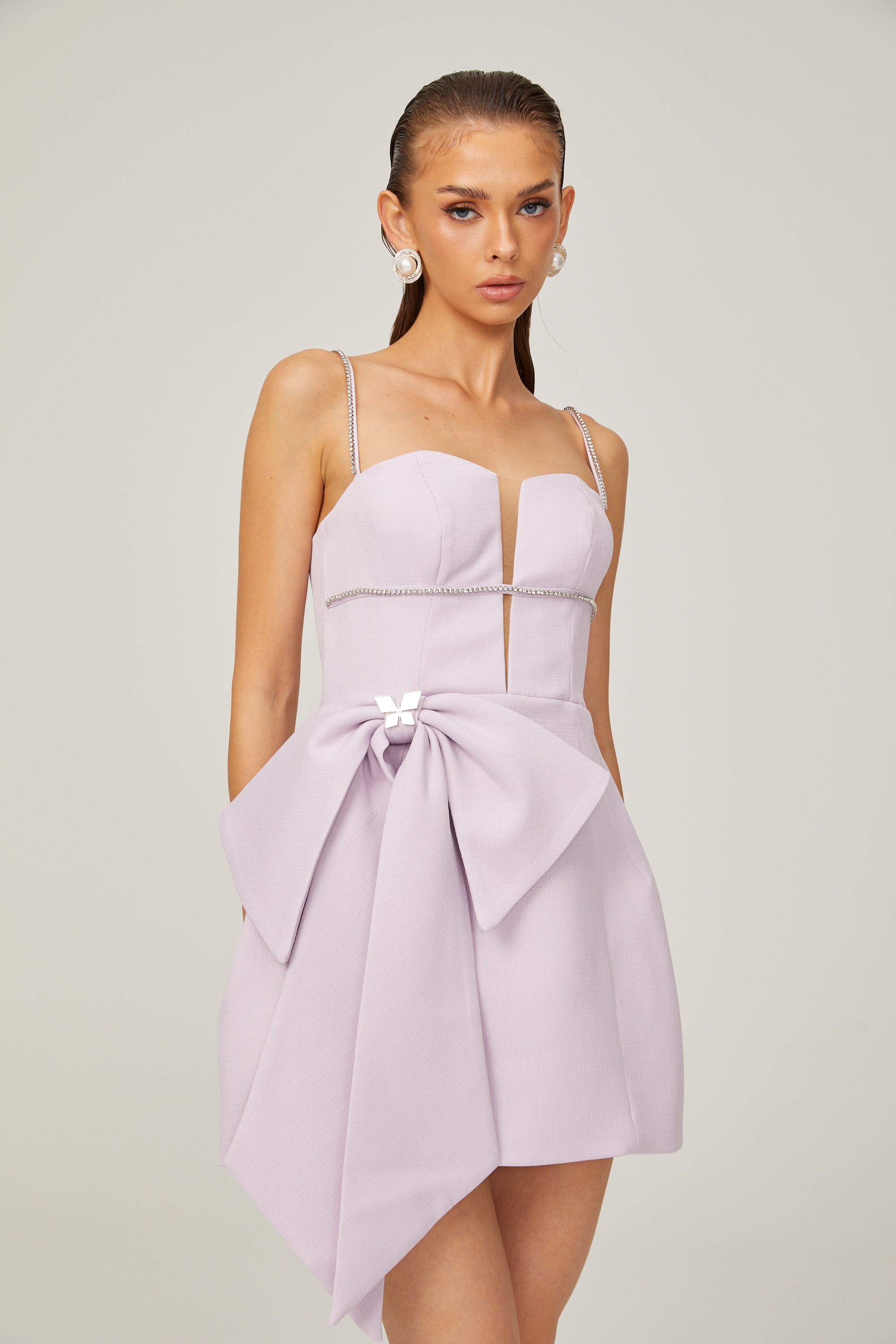 Honorine fiyonklu mini elbise