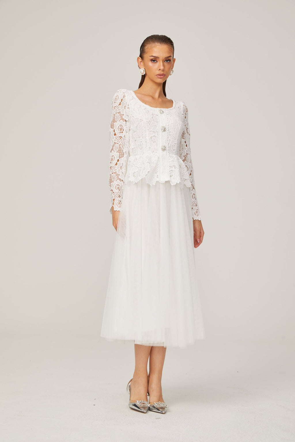 Gabrielle tül midi elbise