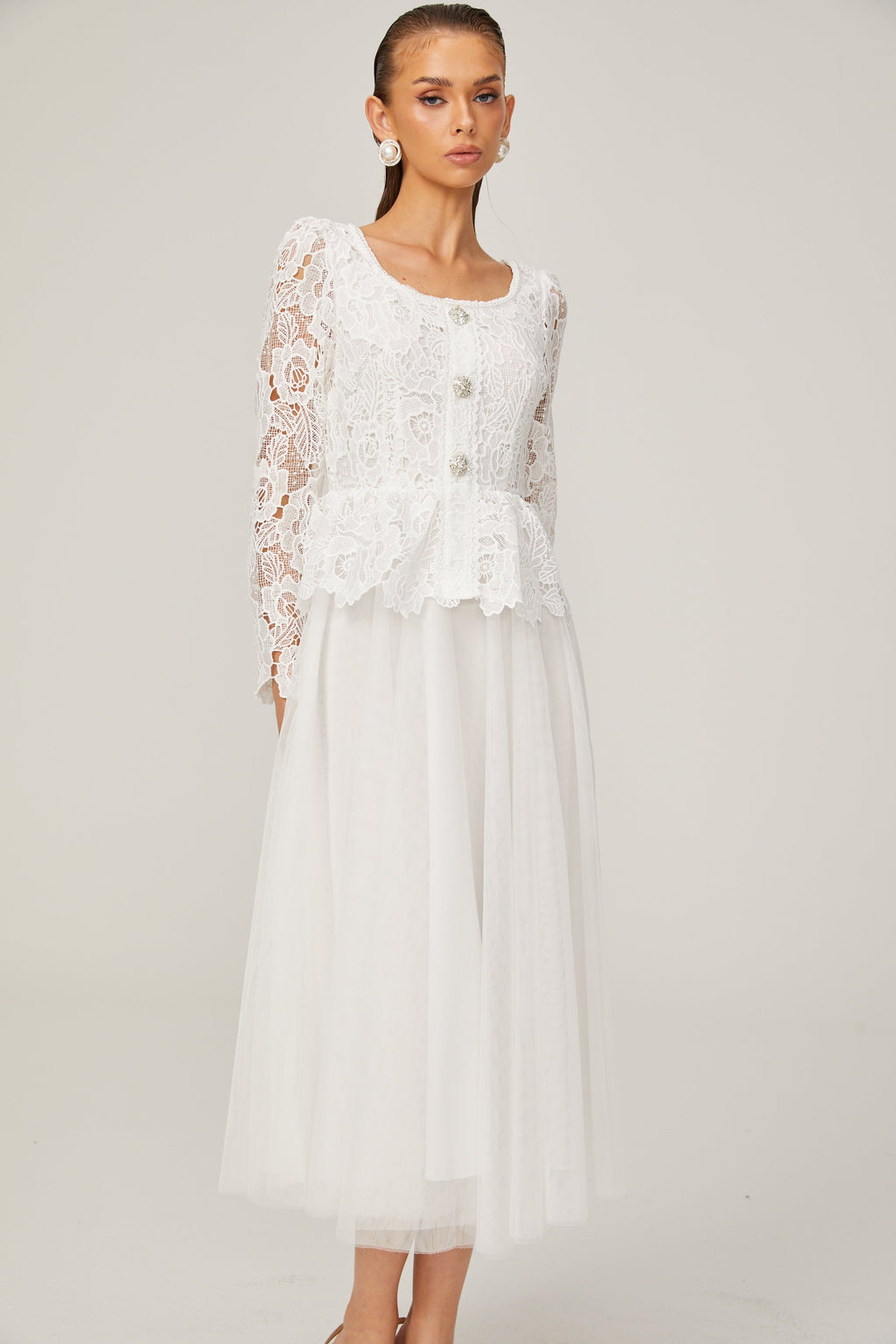 Gabrielle tül midi elbise