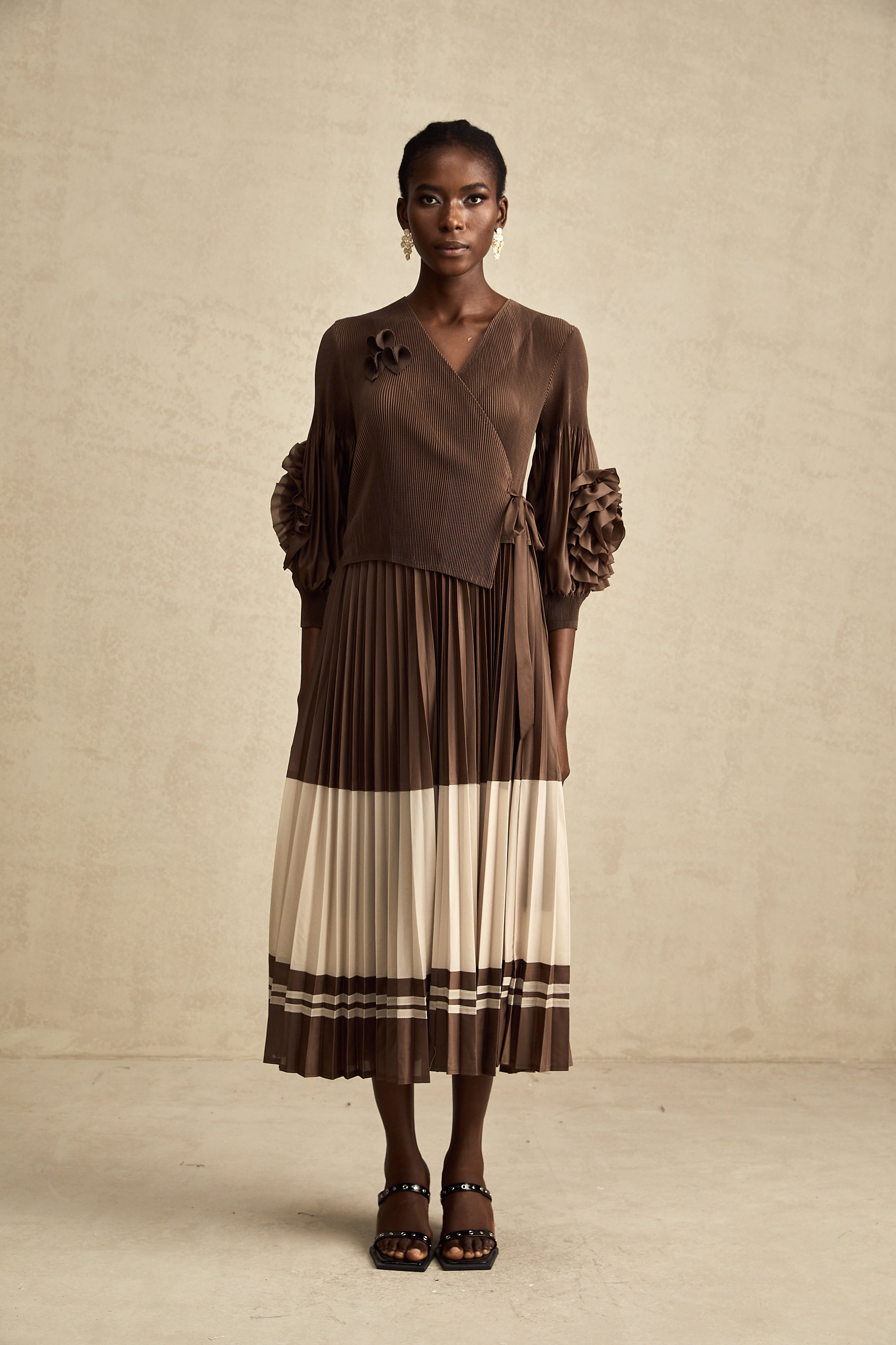 Émeline çiçek midi elbise