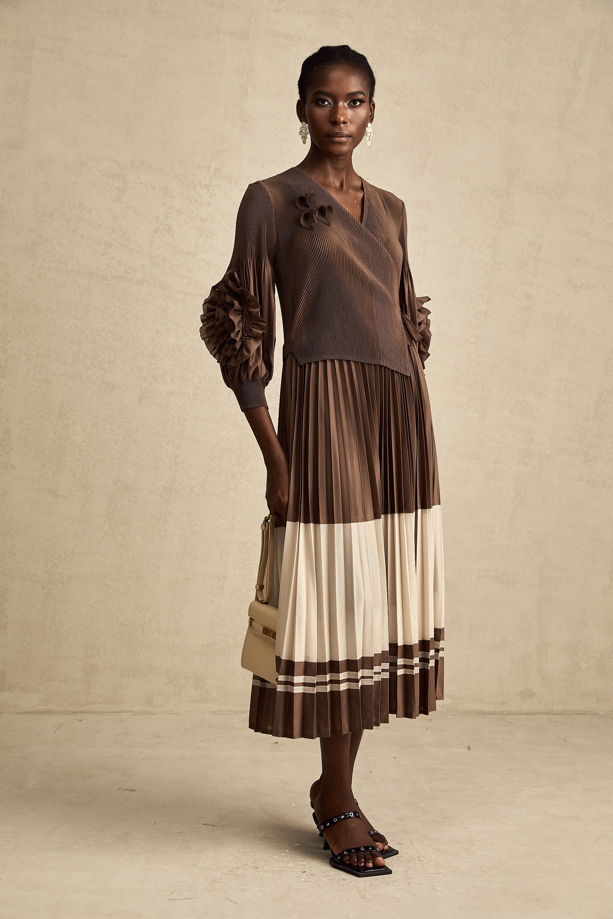 Émeline çiçek midi elbise