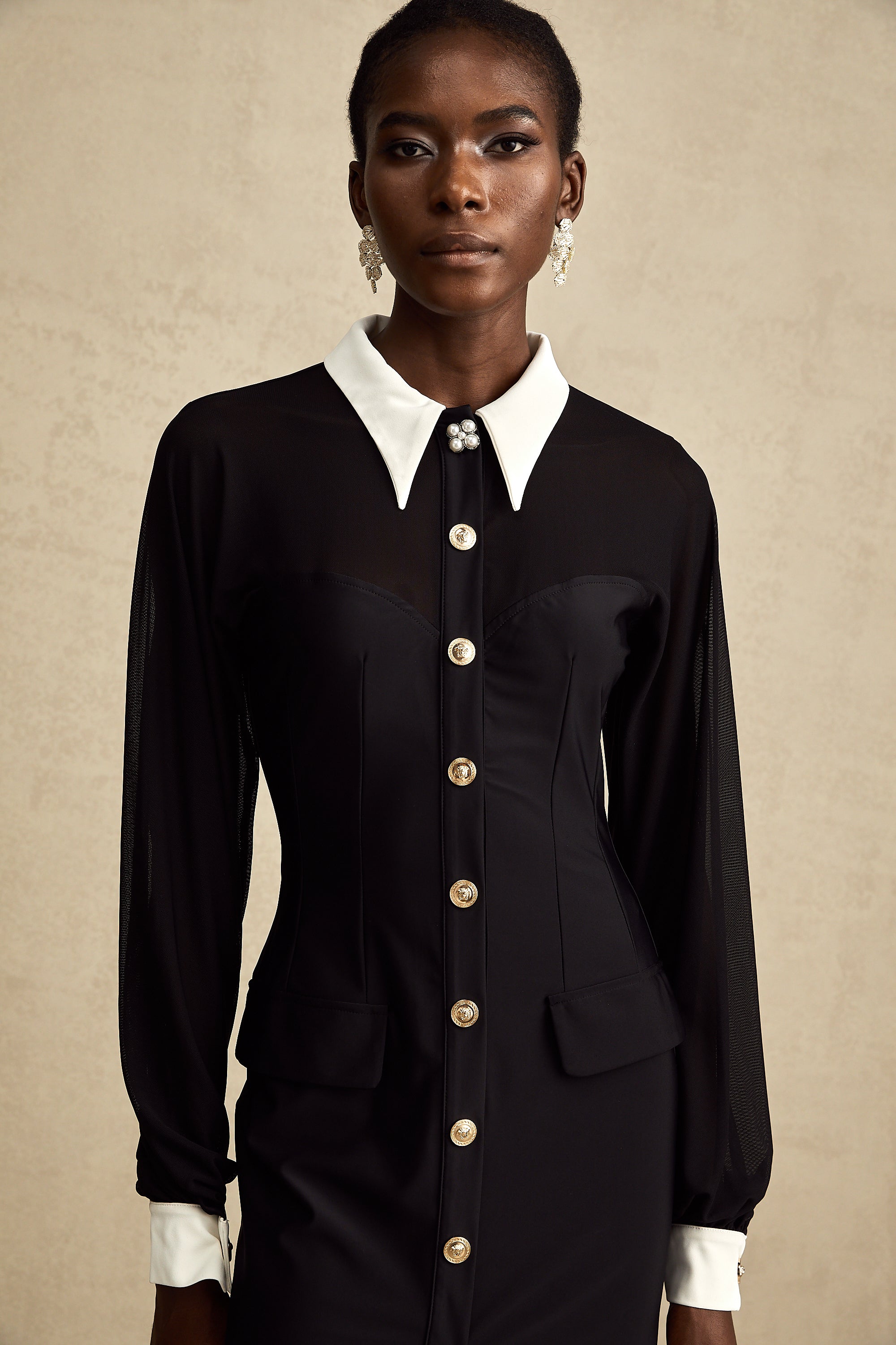 Cyrielle kontrast midi elbise