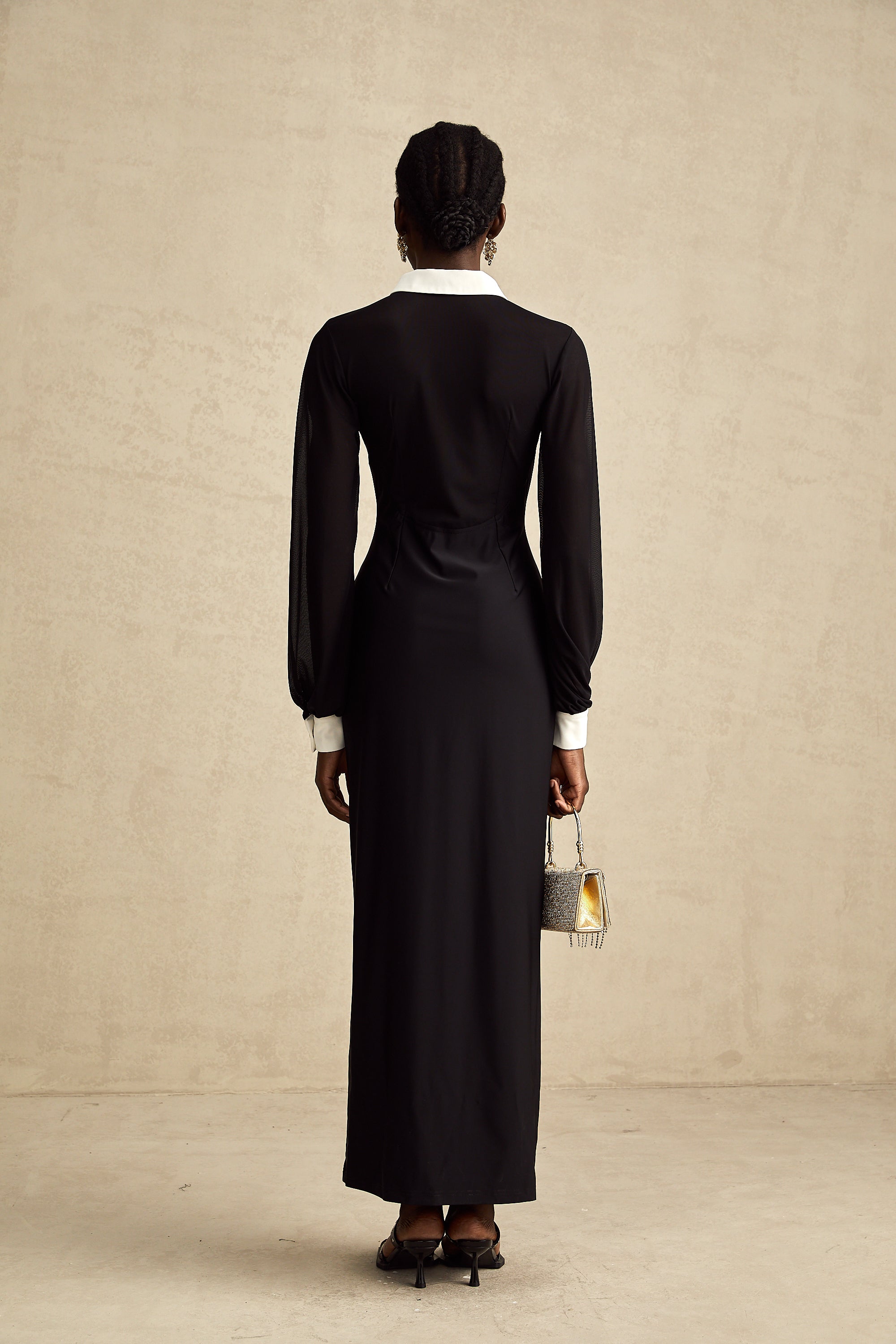 Cyrielle kontrast midi elbise