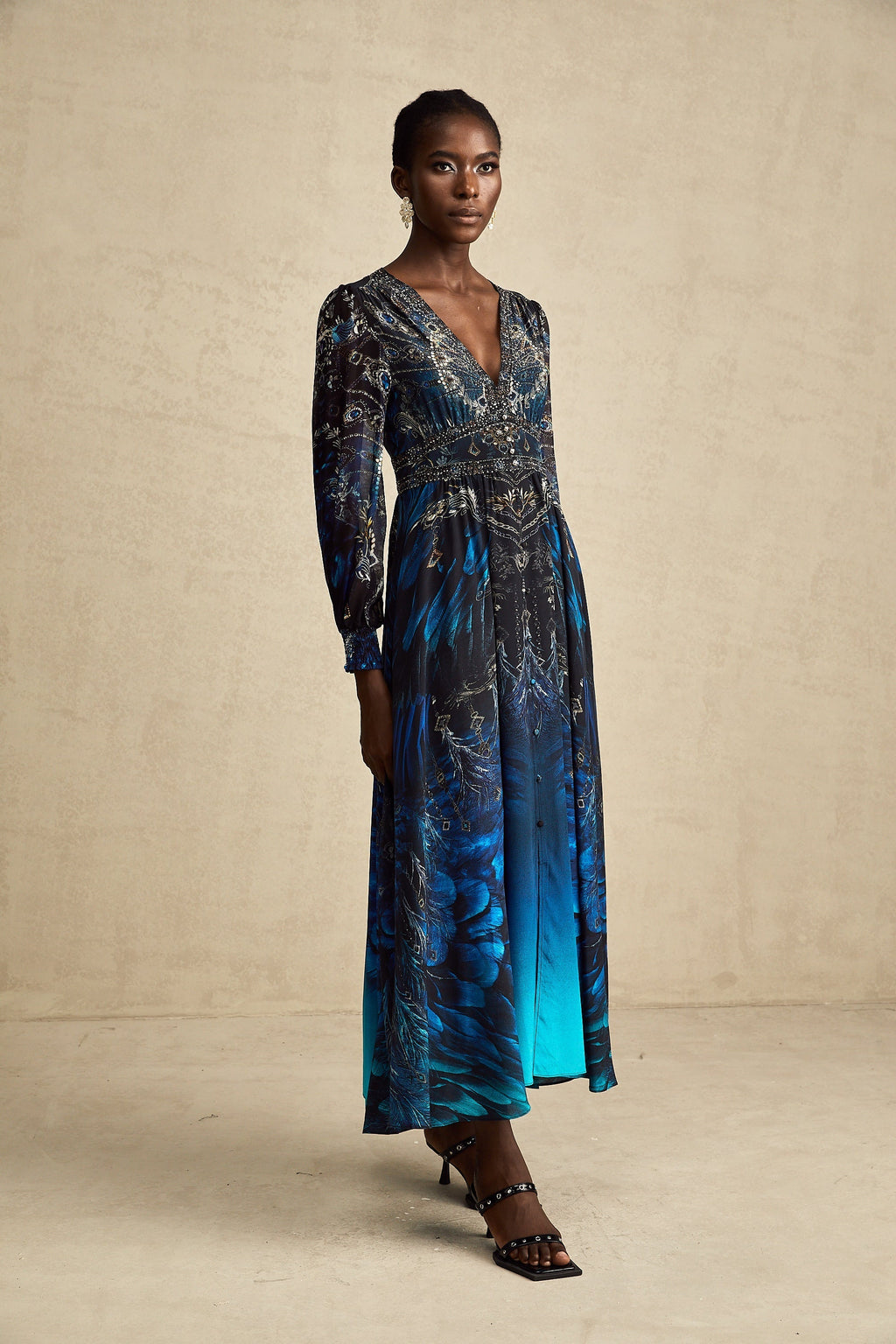 Grafikli Midi Elbise