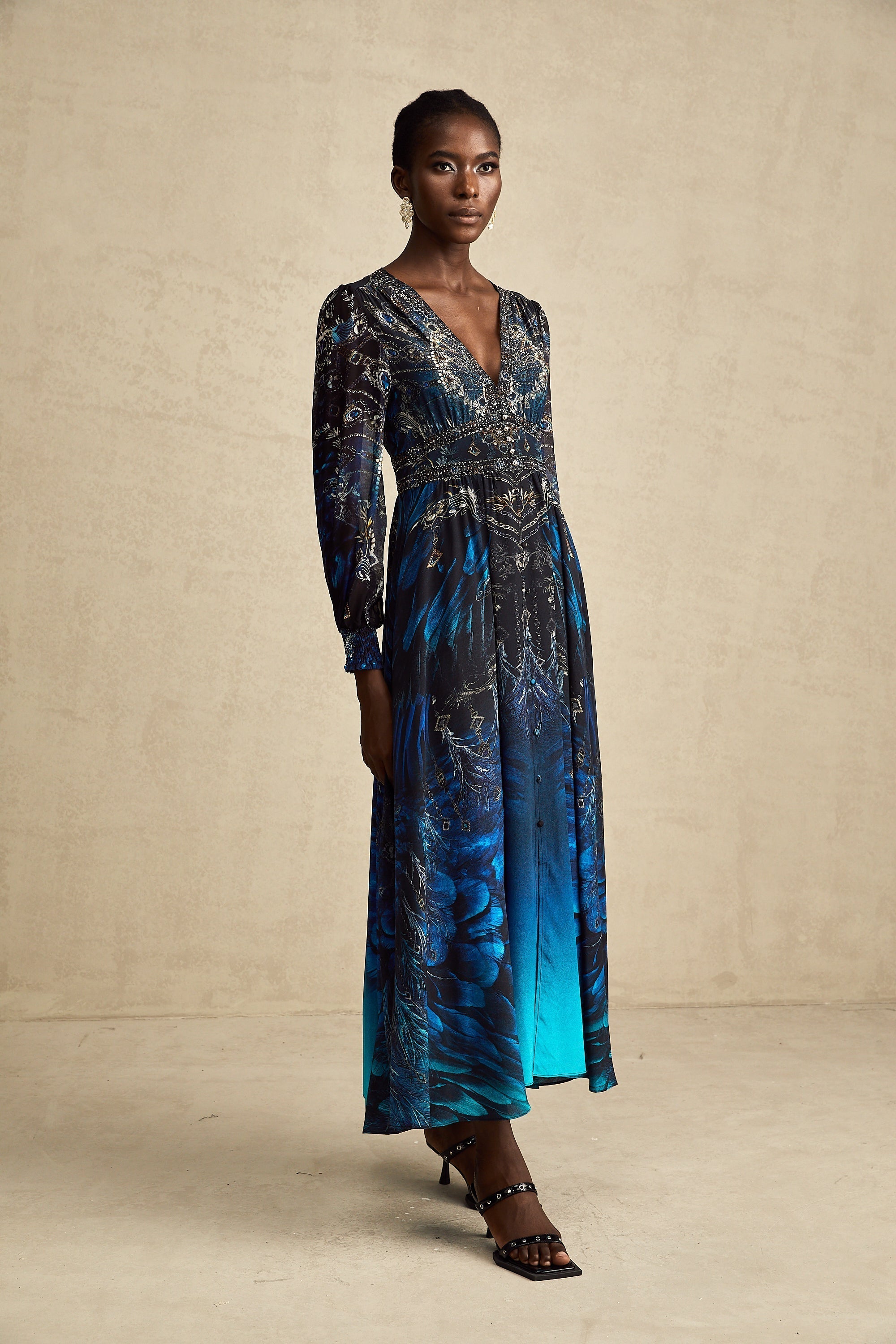 Grafikli Midi Elbise