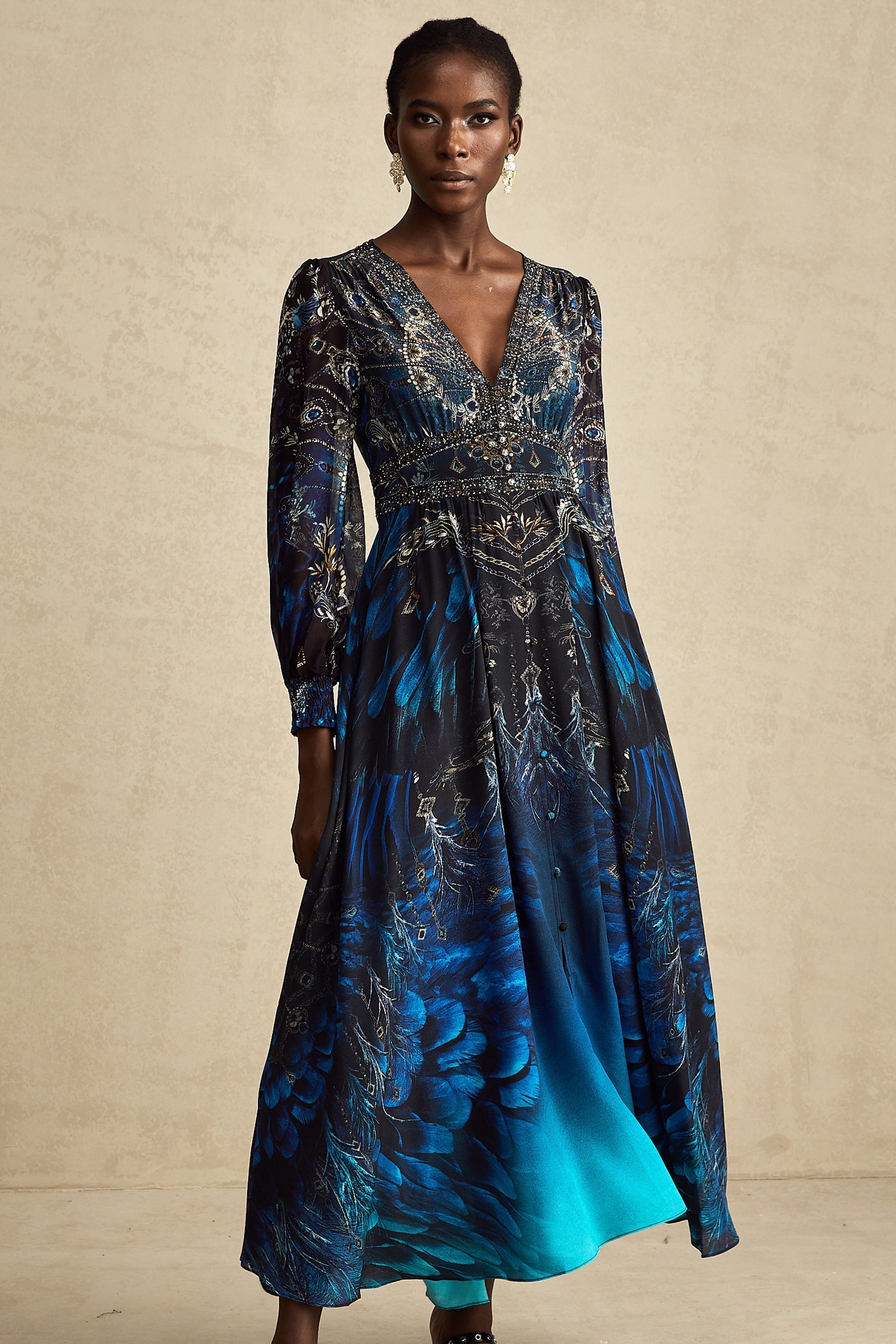 Grafikli Midi Elbise