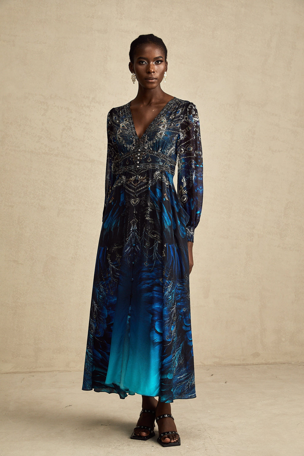 Grafikli Midi Elbise