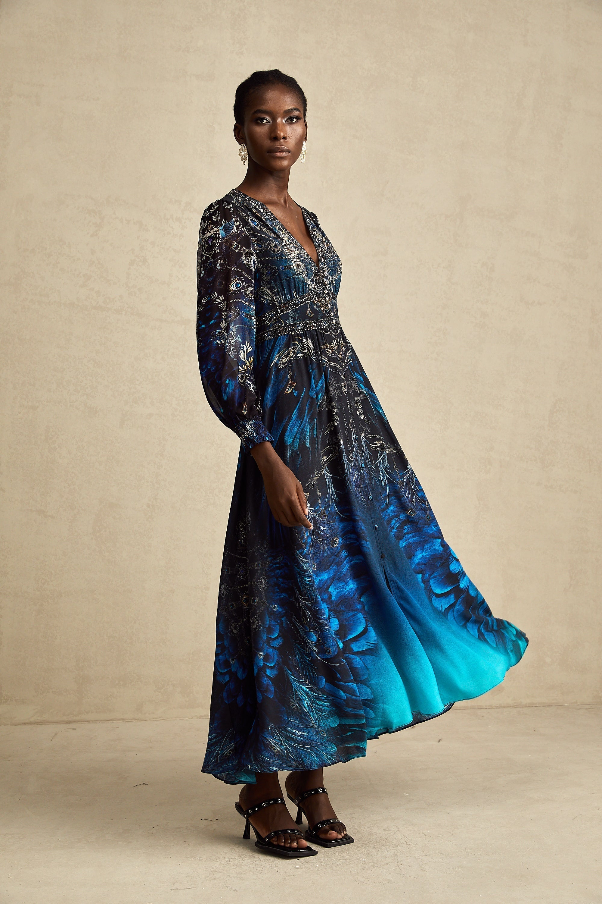 Grafikli Midi Elbise