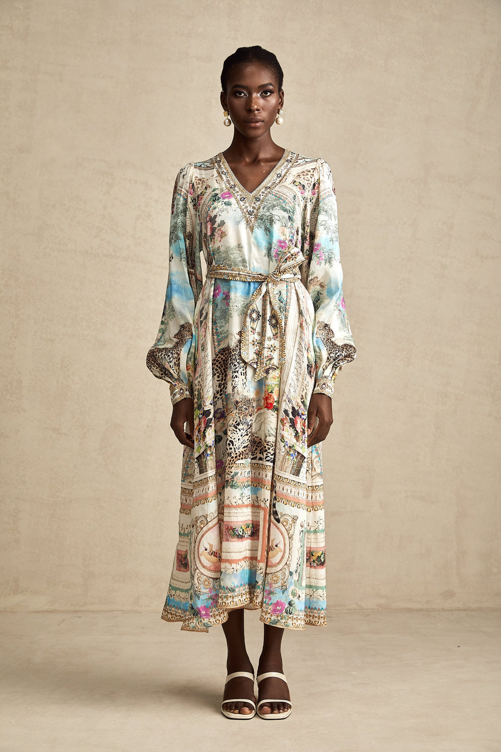 Léna kuşaklı midi elbise