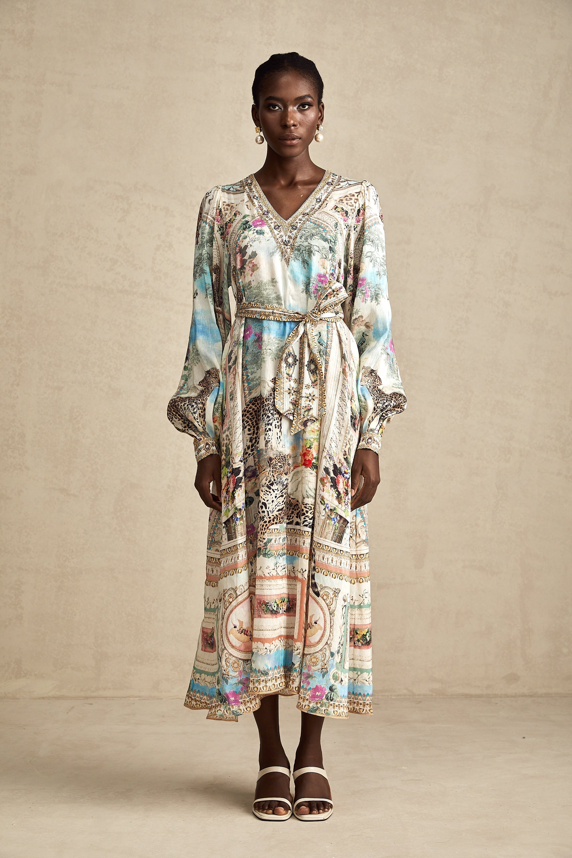 Léna kuşaklı midi elbise