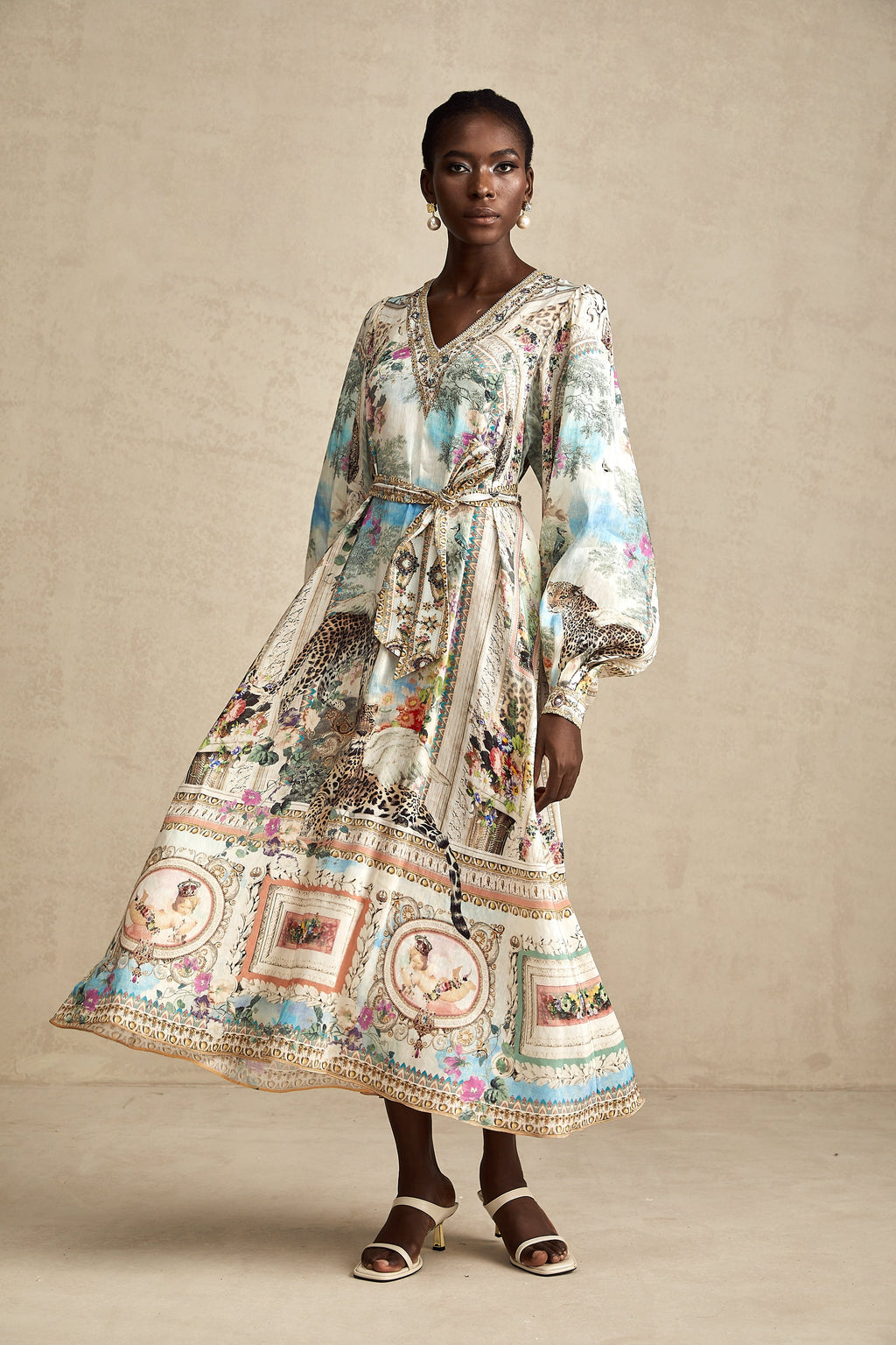 Léna kuşaklı midi elbise