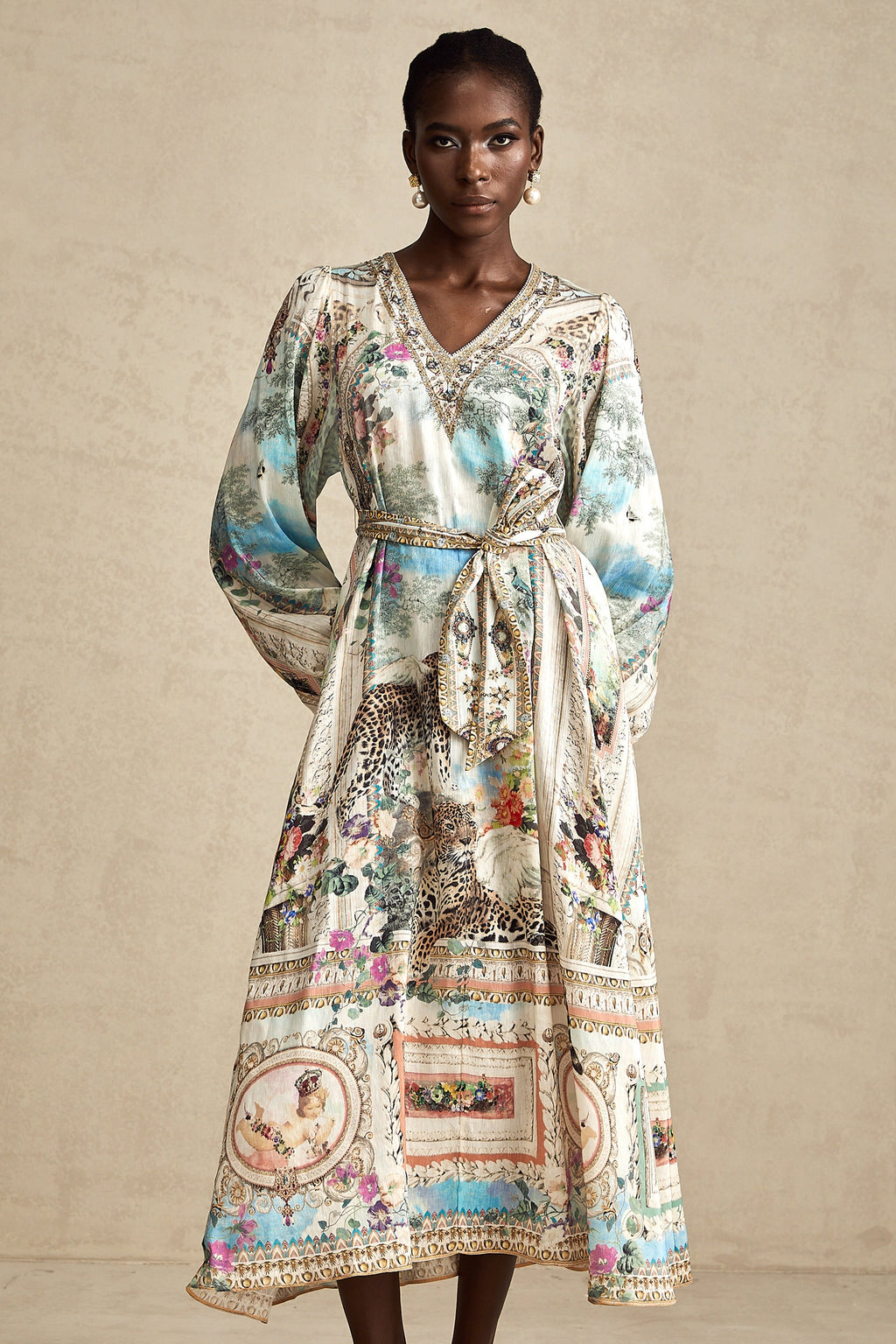 Léna kuşaklı midi elbise