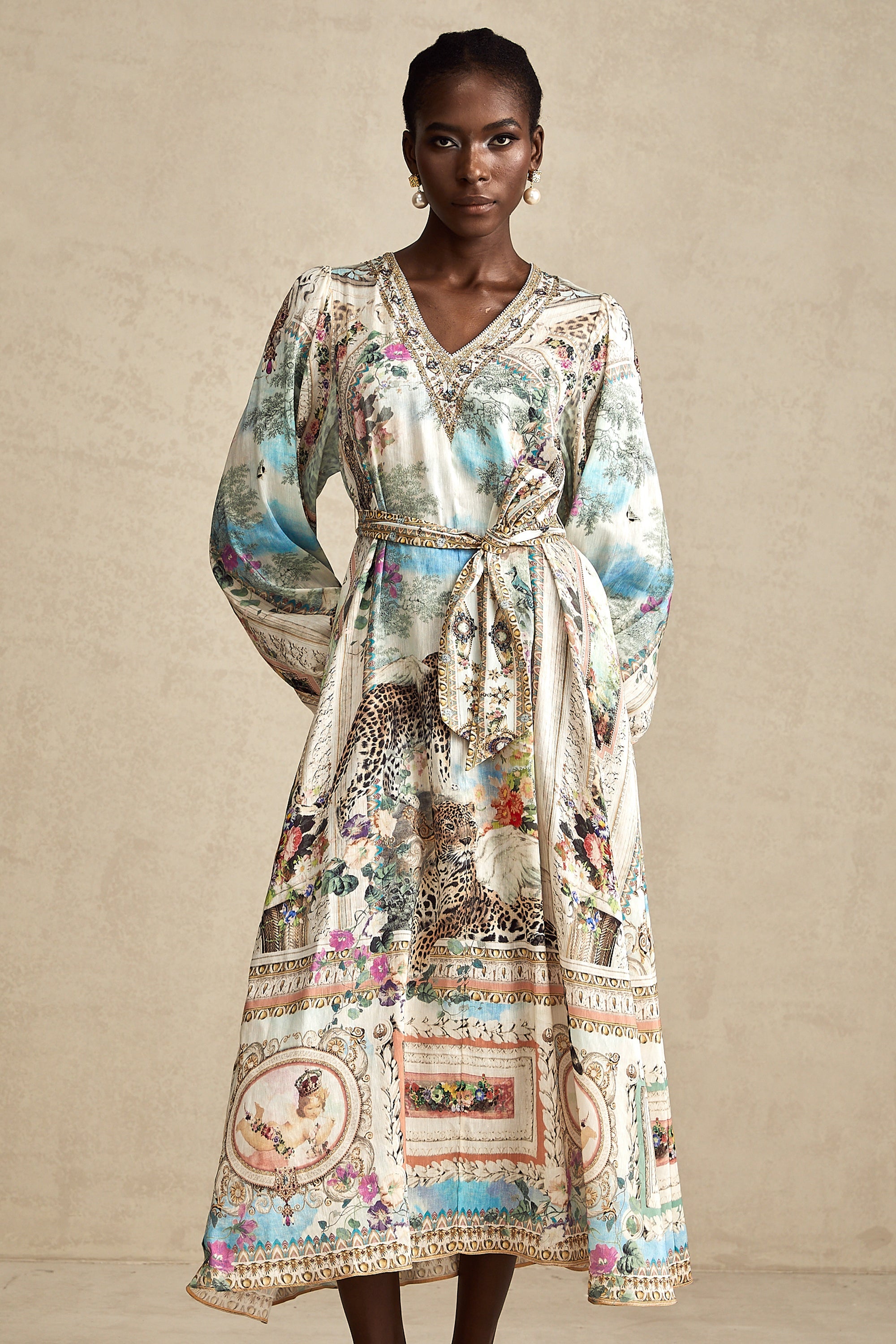 Léna kuşaklı midi elbise