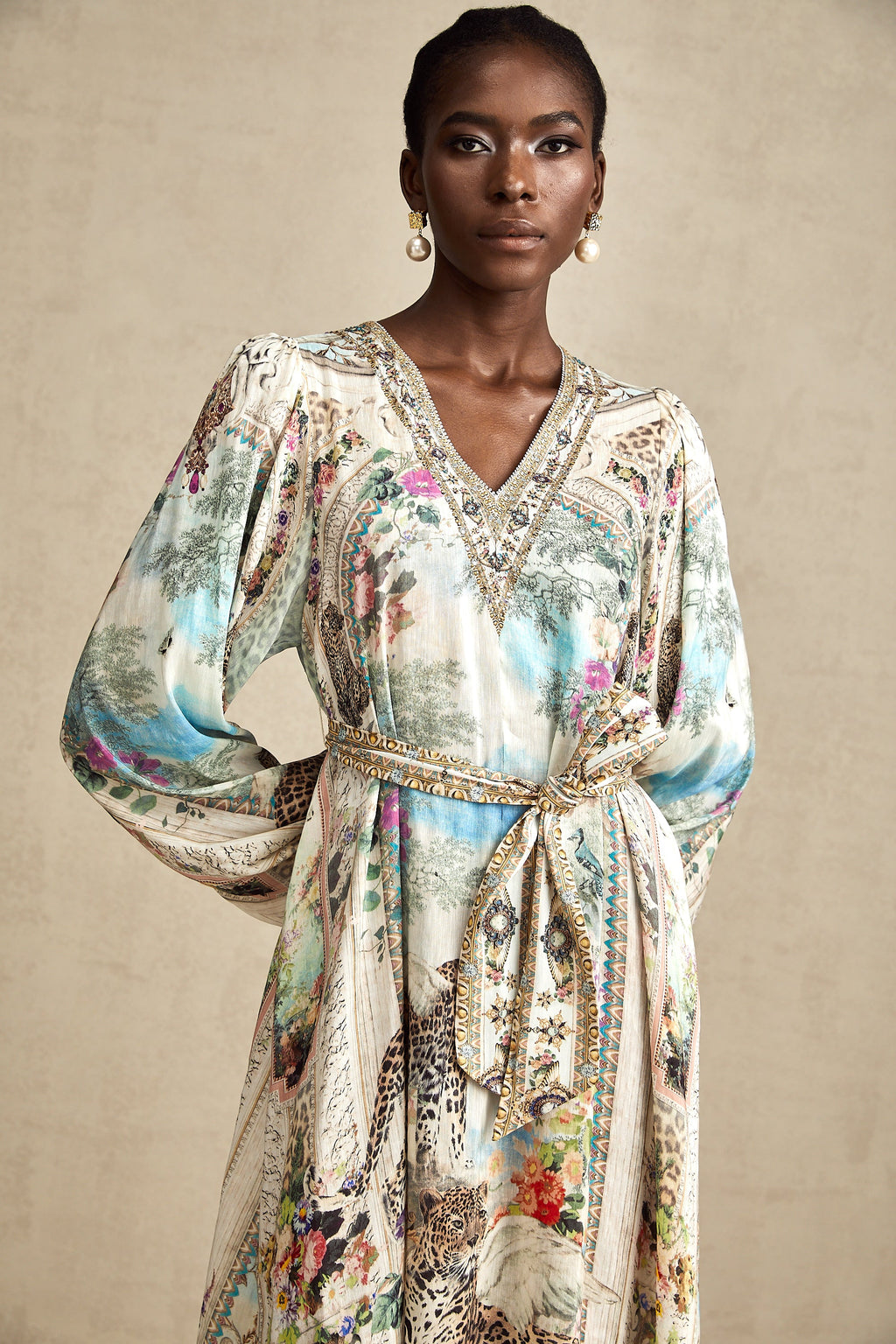 Léna kuşaklı midi elbise