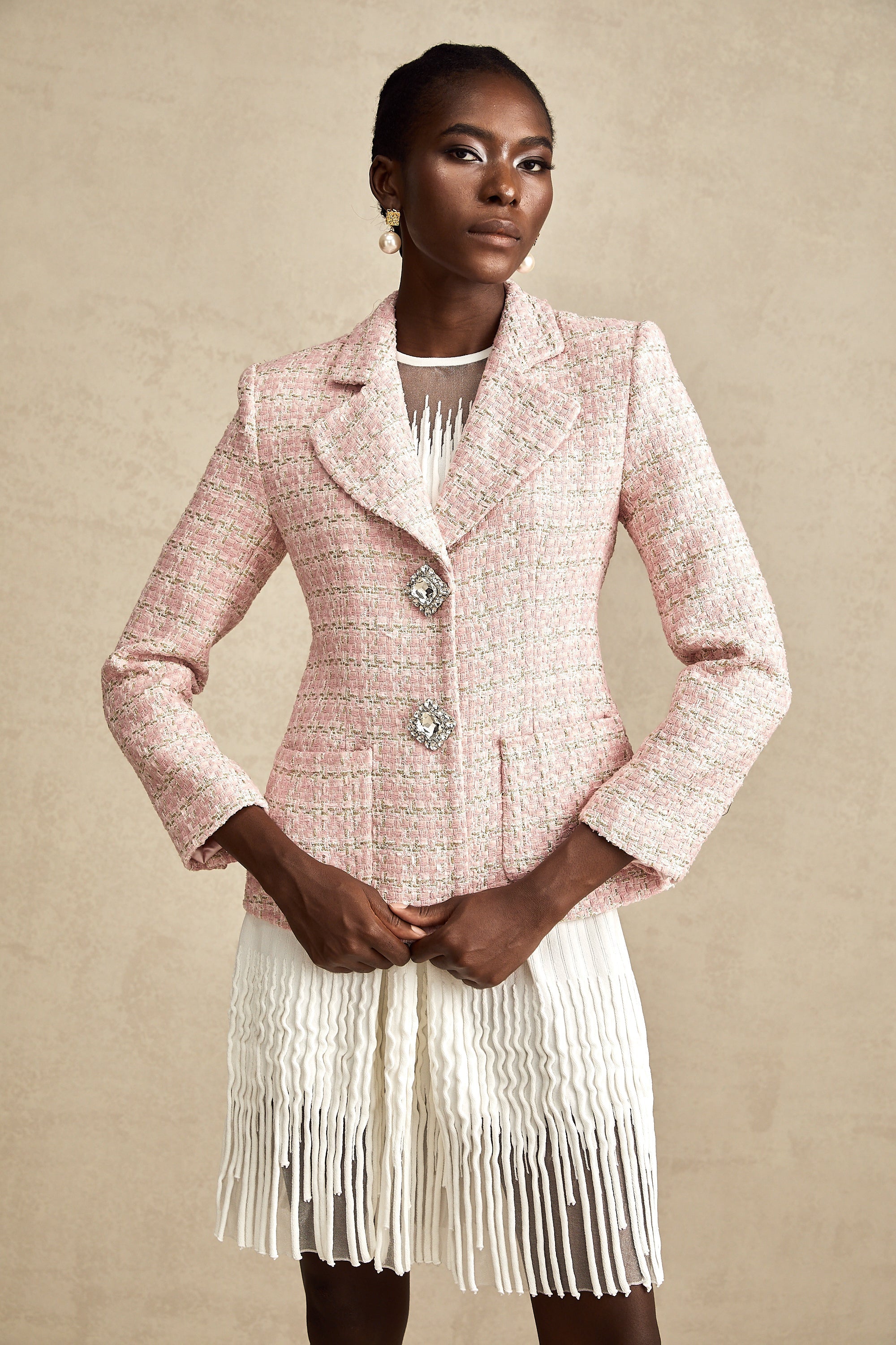 Kristal Kareli Tüvit Blazer Ceket