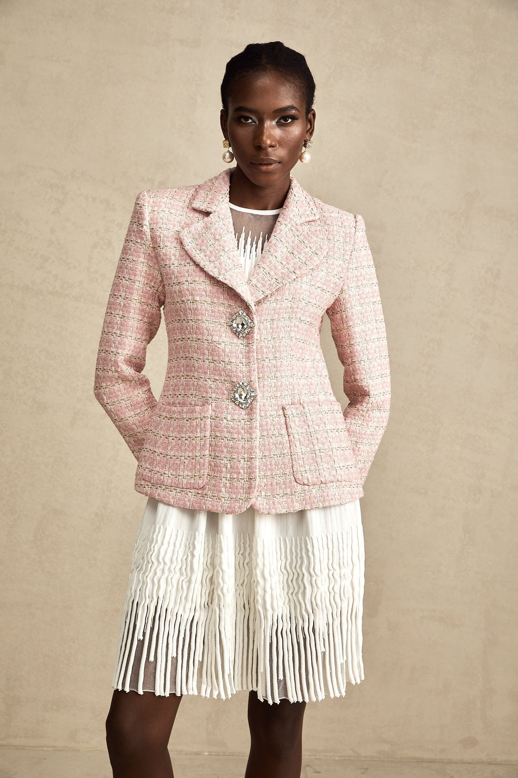 Kristal Kareli Tüvit Blazer Ceket