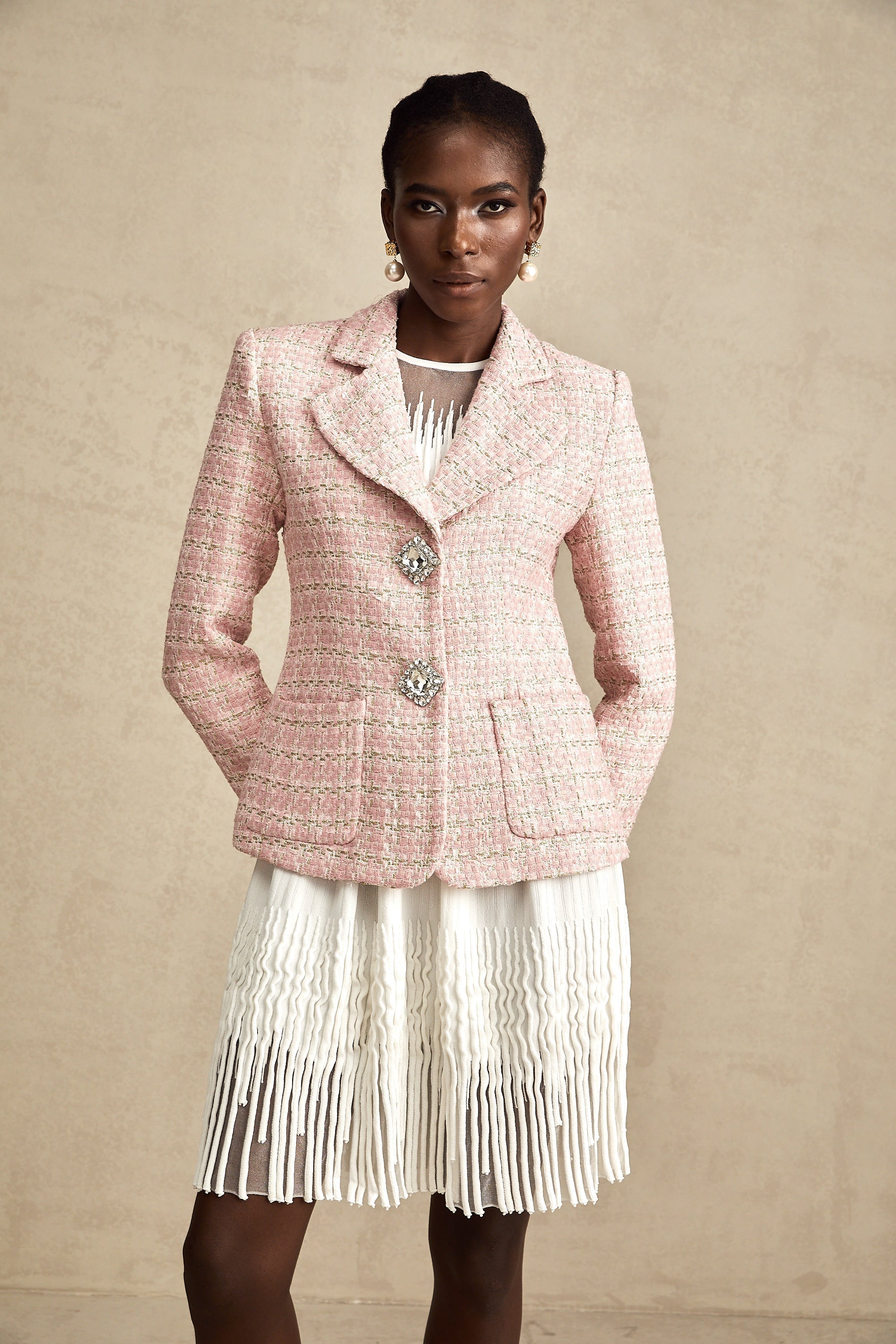 Kristal Kareli Tüvit Blazer Ceket