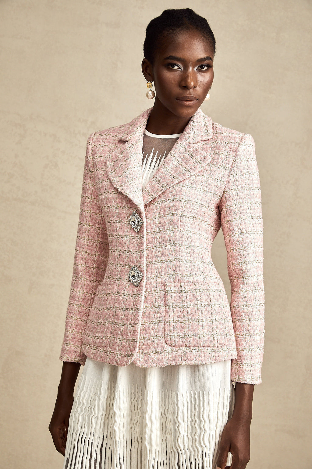Kristal Kareli Tüvit Blazer Ceket