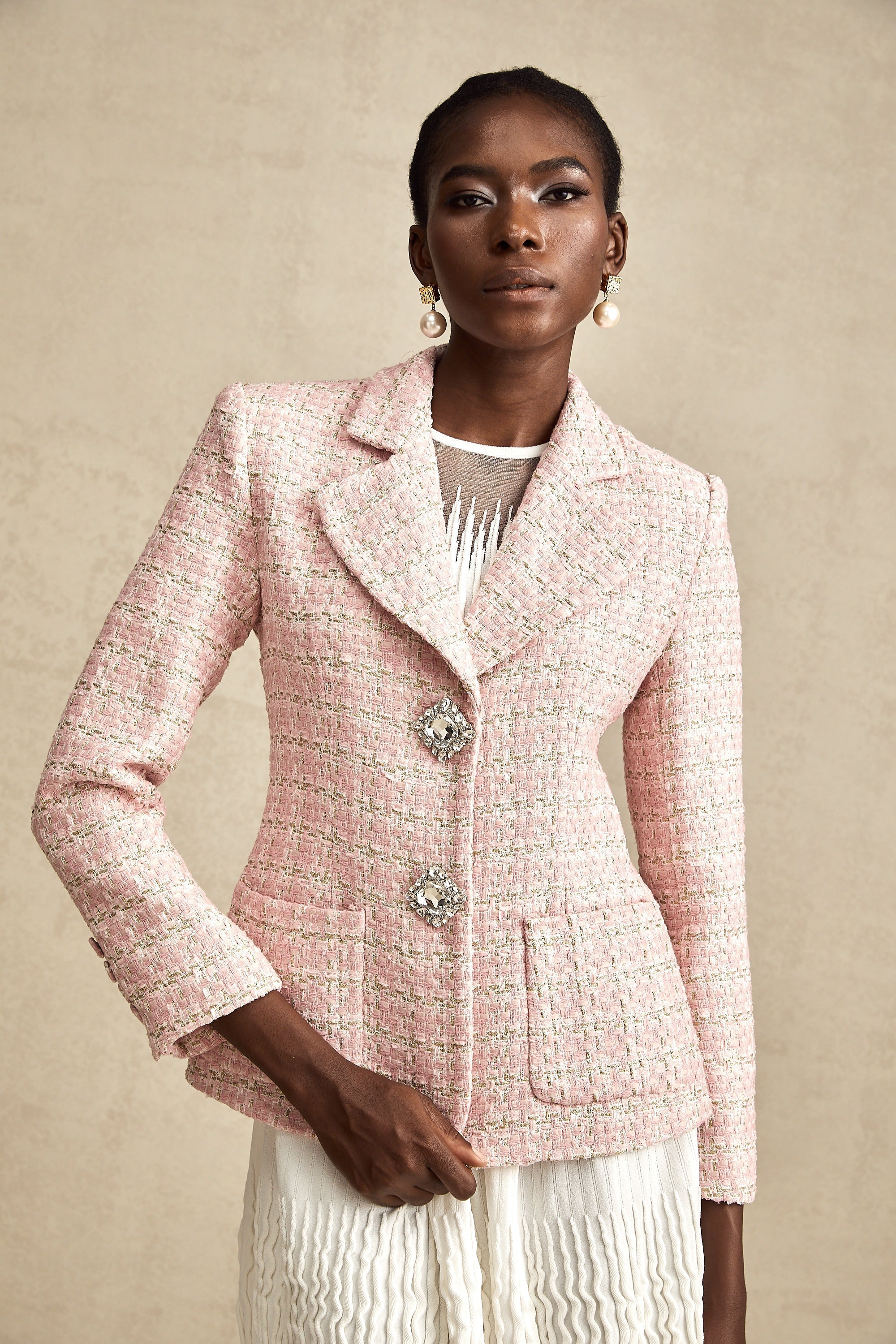Kristal Kareli Tüvit Blazer Ceket