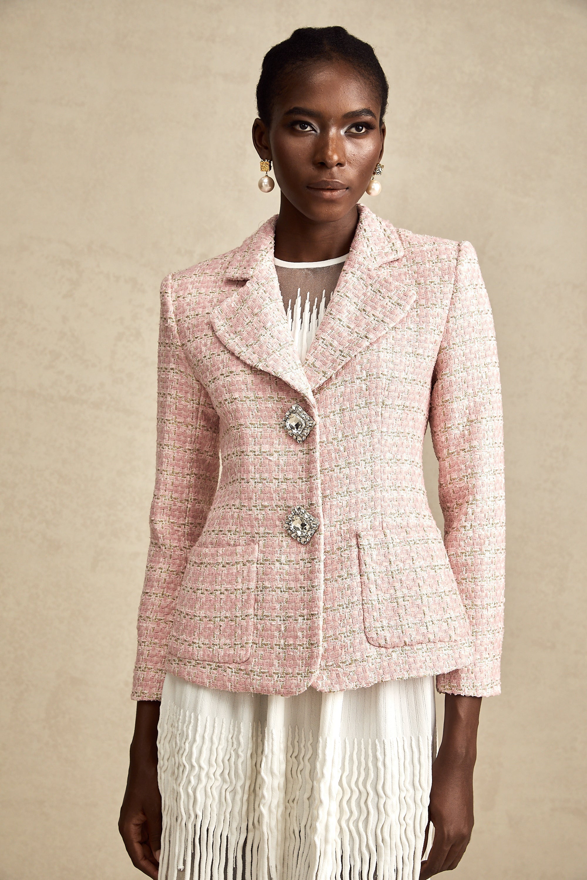 Kristal Kareli Tüvit Blazer Ceket