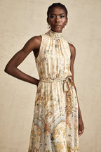 Grafik Desenli Kolsuz Midi Elbise