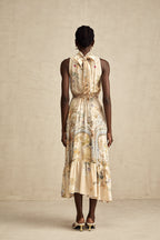 Grafik Desenli Kolsuz Midi Elbise