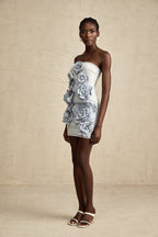 Çiçek Aplikeli Mini Elbise