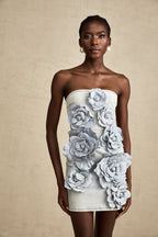 Çiçek Aplikeli Mini Elbise