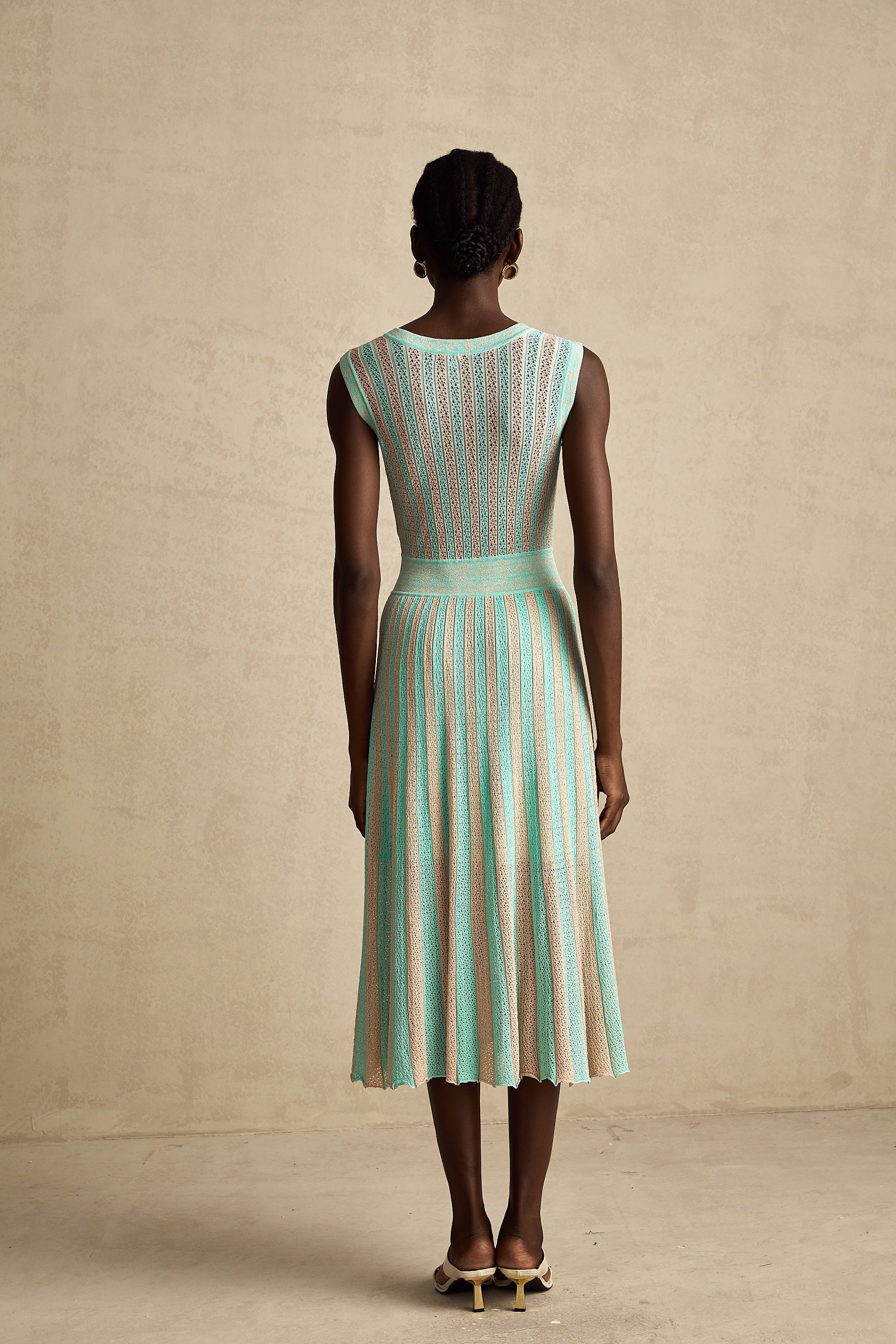 Isabeau çizgili midi elbise