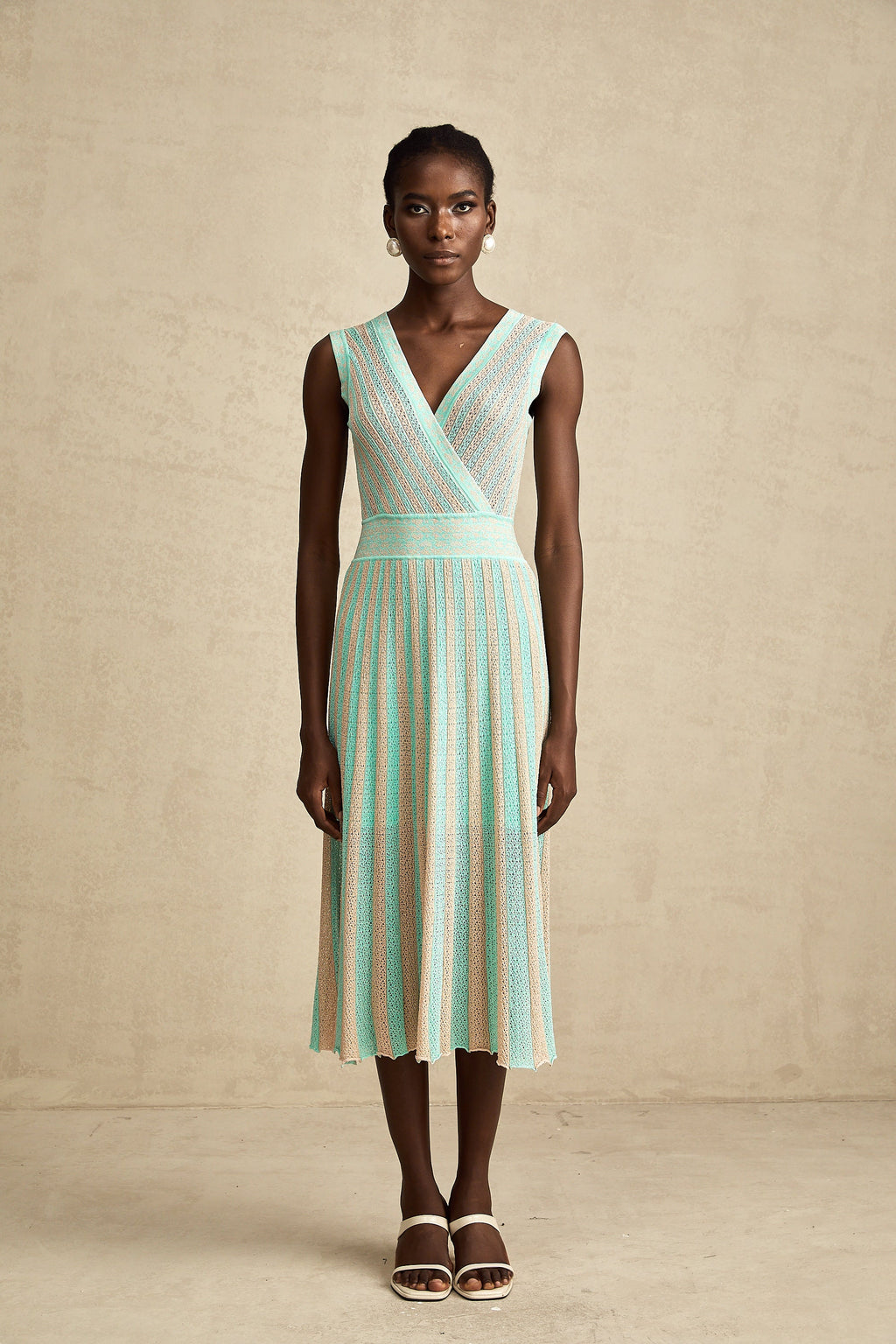 Isabeau çizgili midi elbise