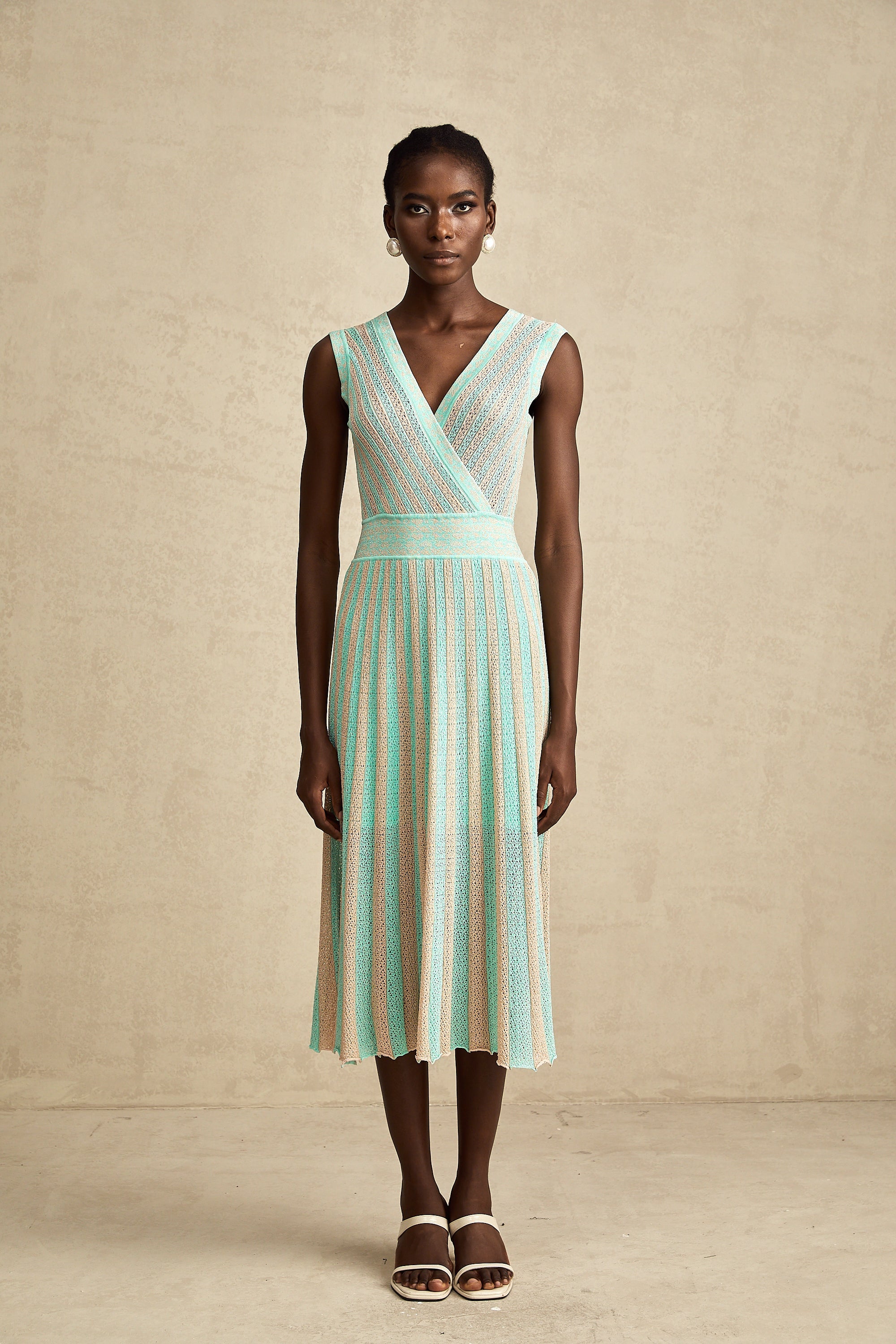 Isabeau çizgili midi elbise