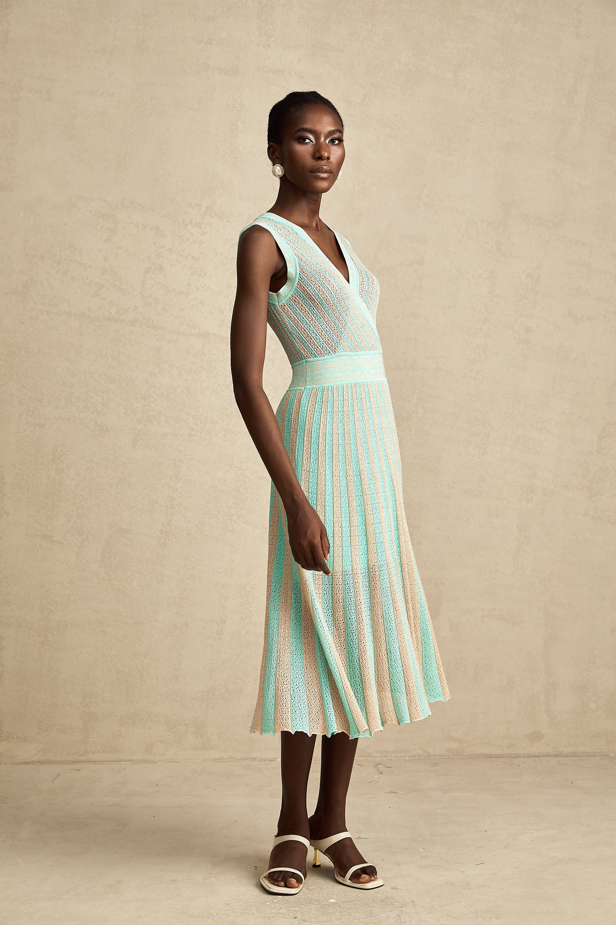 Isabeau çizgili midi elbise