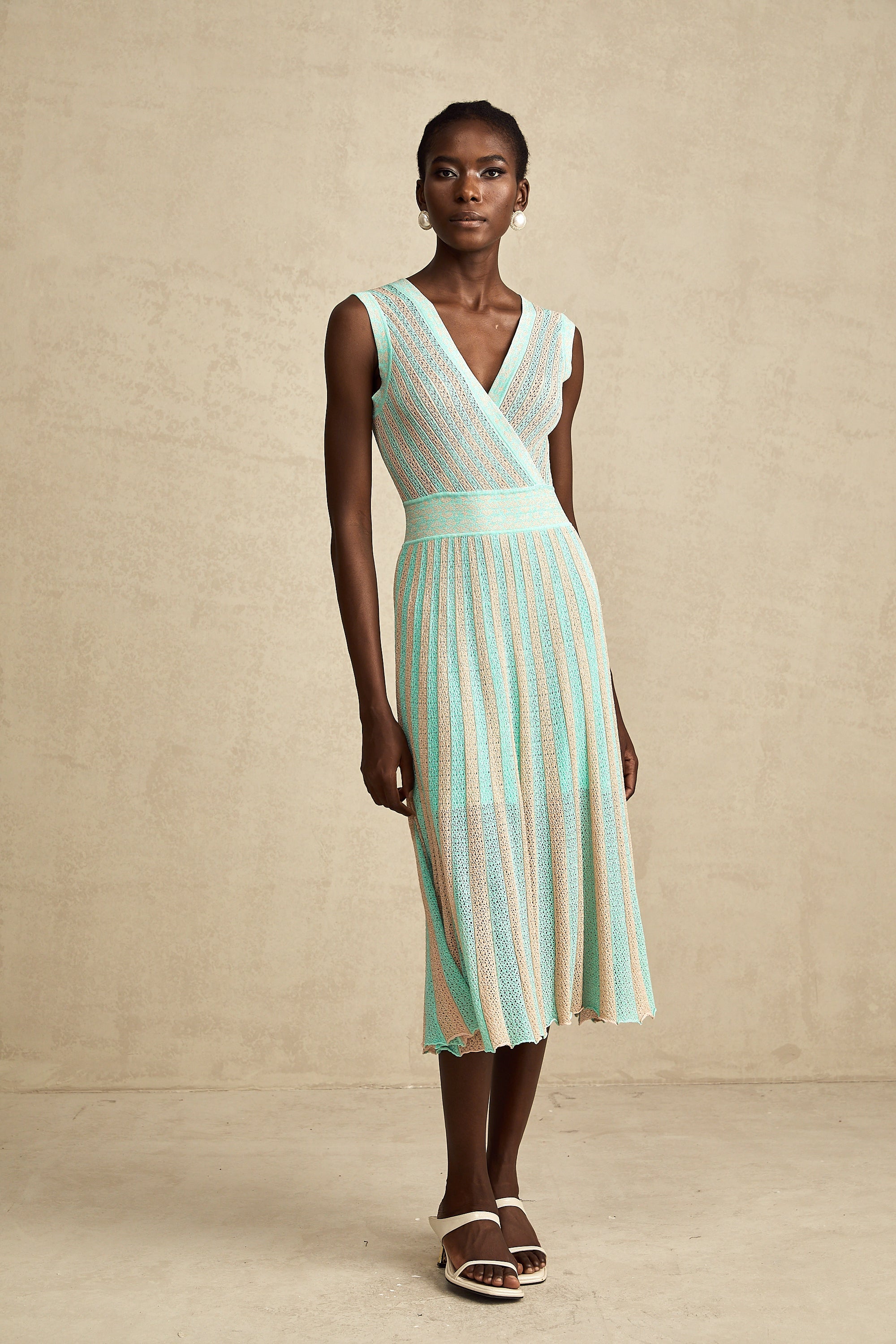 Isabeau çizgili midi elbise