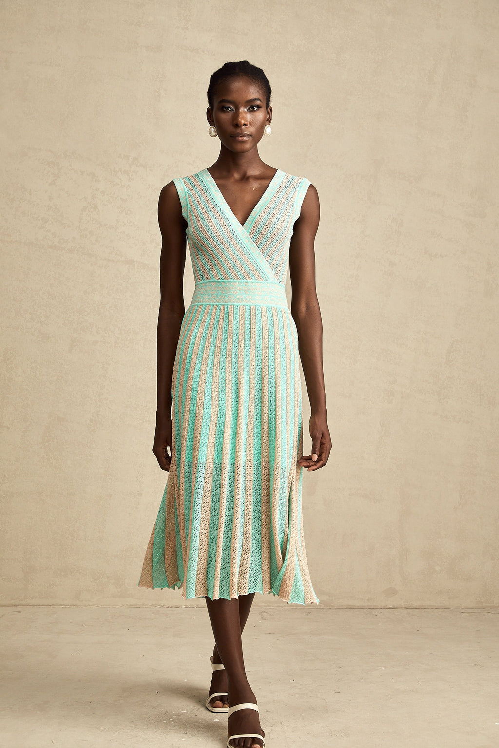 Isabeau çizgili midi elbise