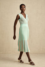 Isabeau çizgili midi elbise