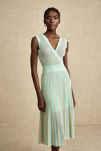 Isabeau çizgili midi elbise