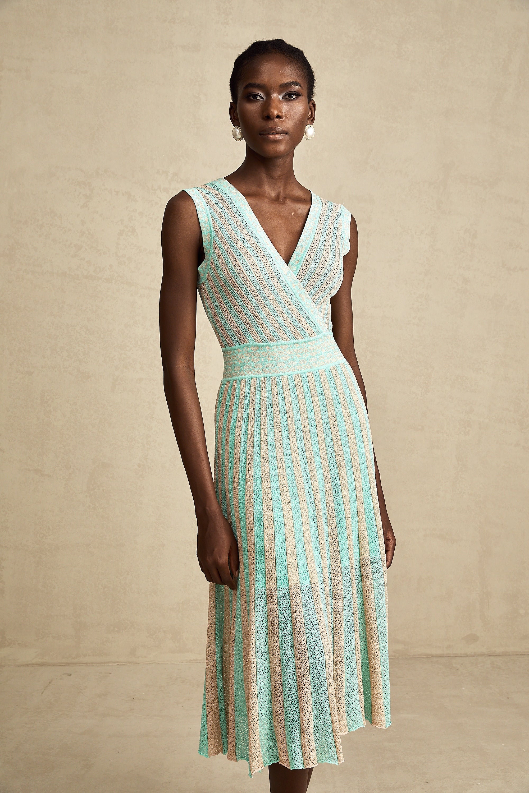 Isabeau çizgili midi elbise